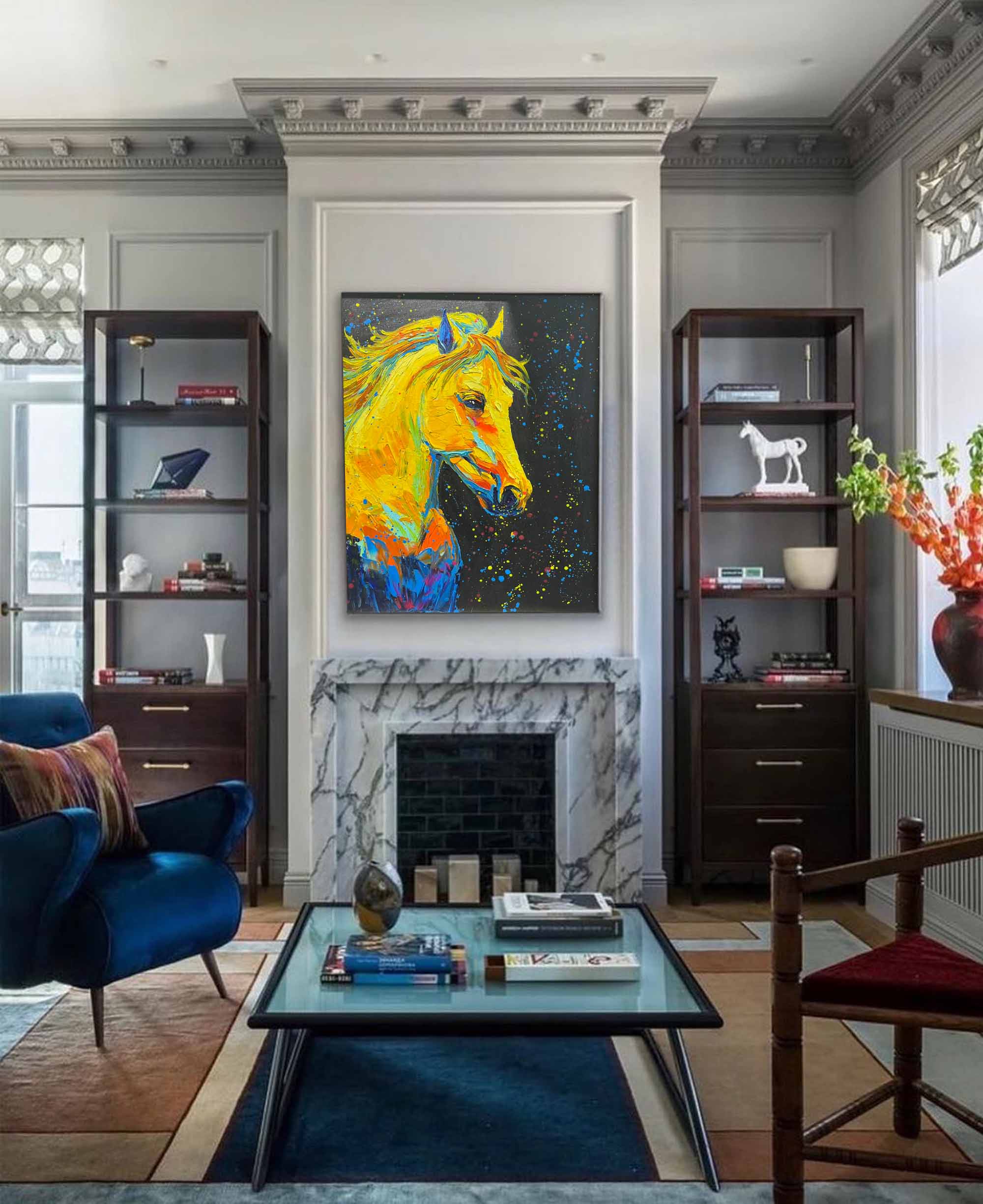 Wallart Vibrant Neon Horse in Cosmic Colors