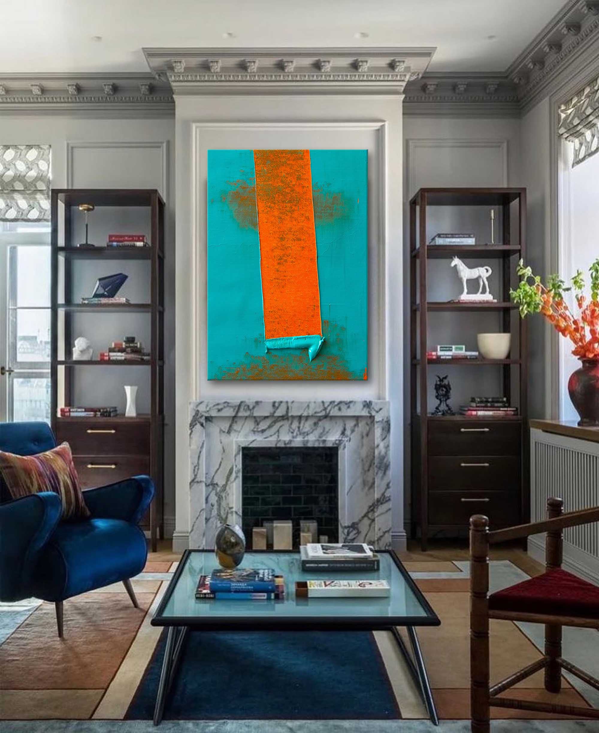 Wallart Bold Orange on Teal Canvas