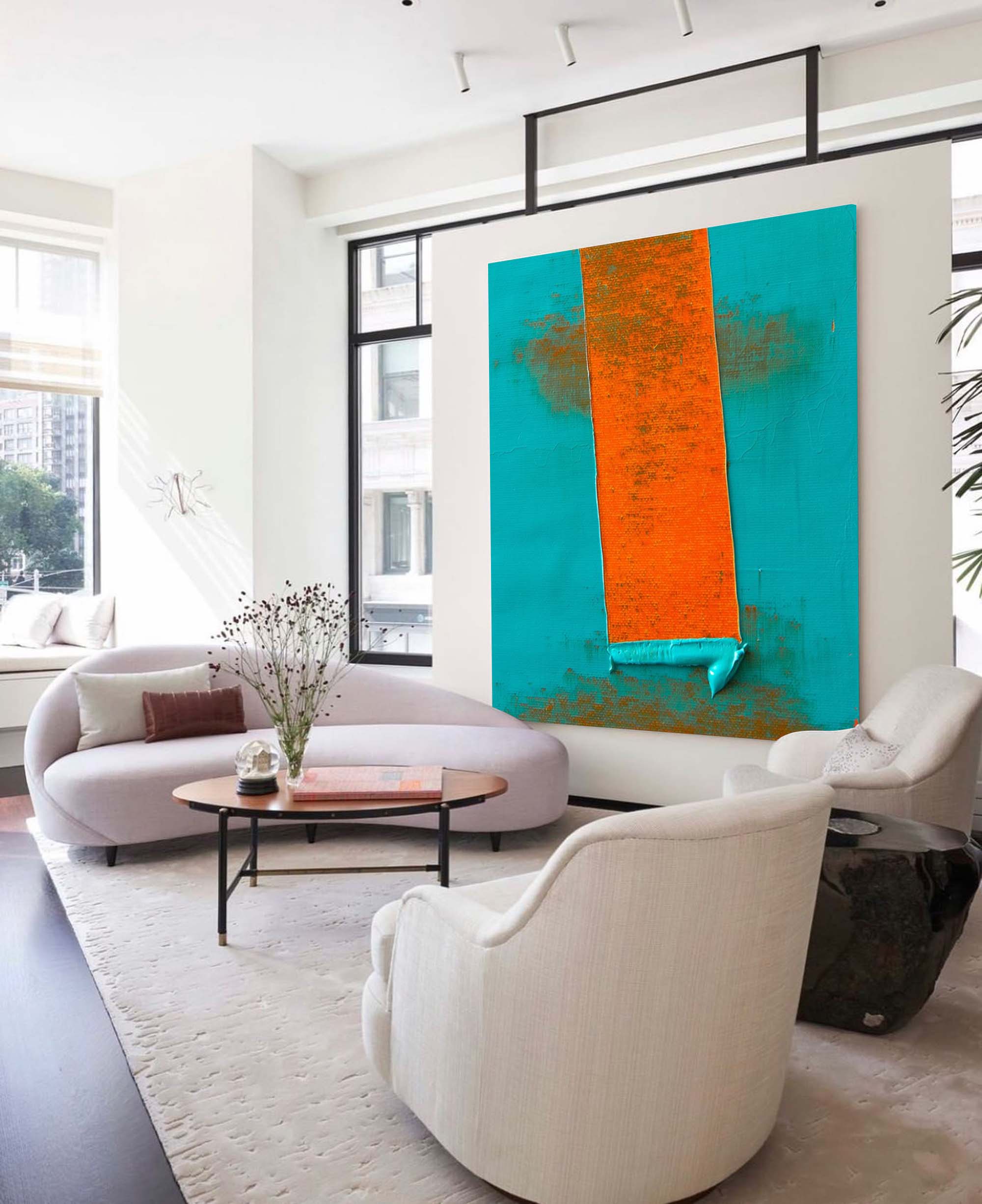 Wallart Bold Orange on Teal Canvas