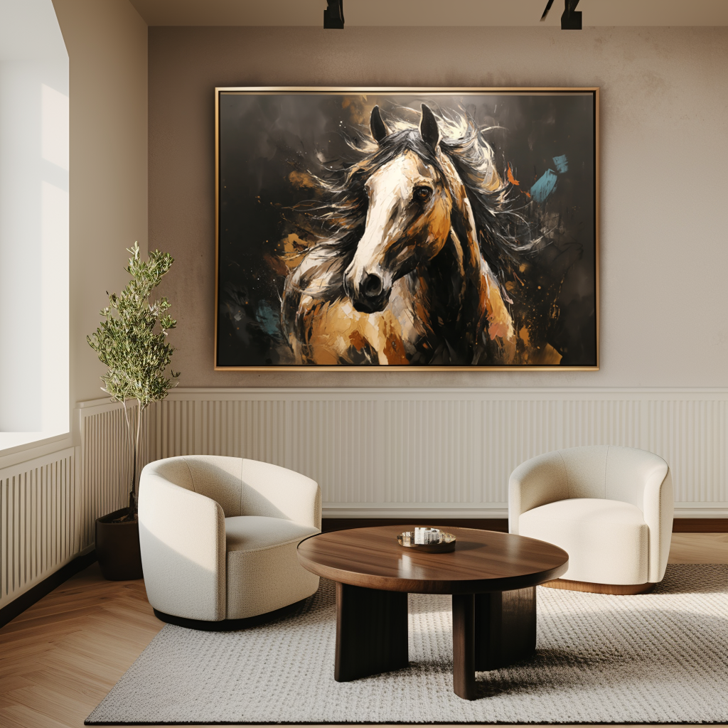 Abstract Horse Portrait Wall Art – Bold Running Horse Canvas Painting