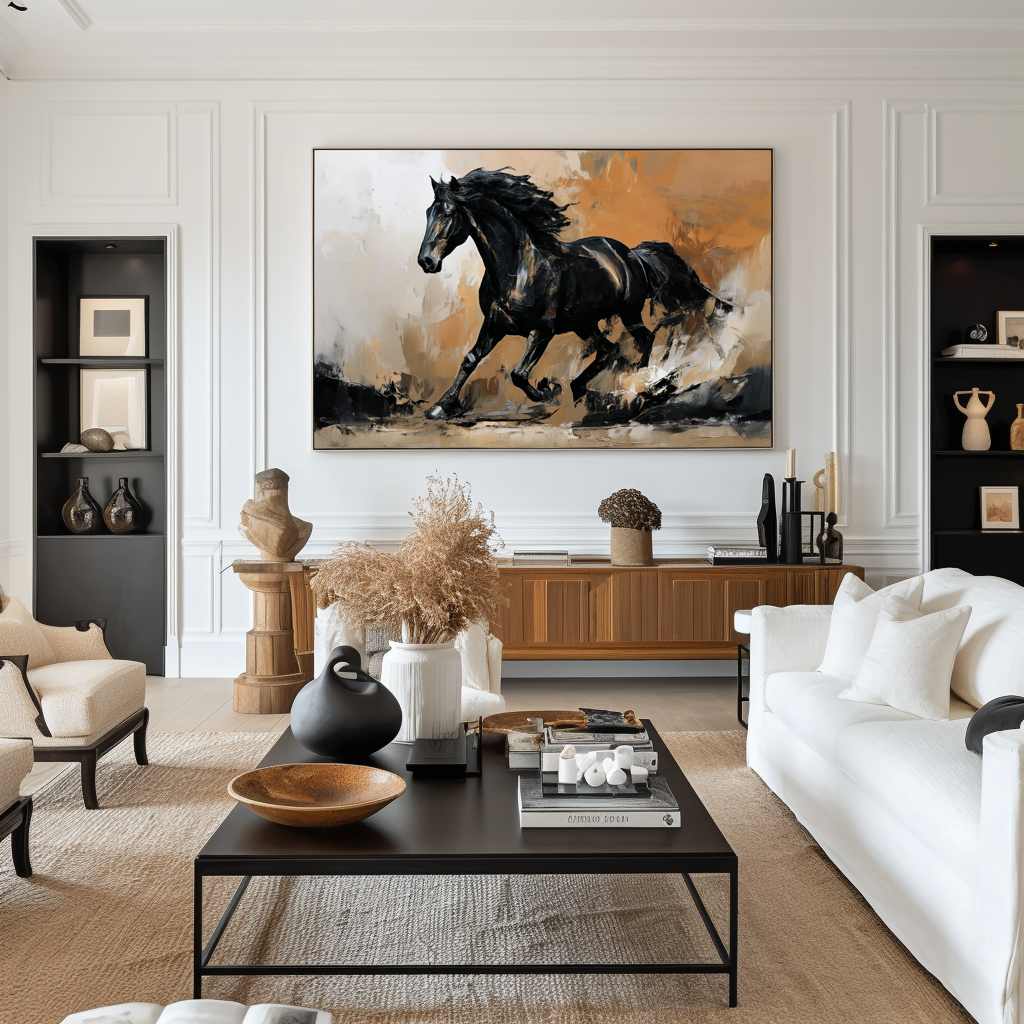 Black Running Horse Wall Art – Abstract Modern Horse Canvas Painting