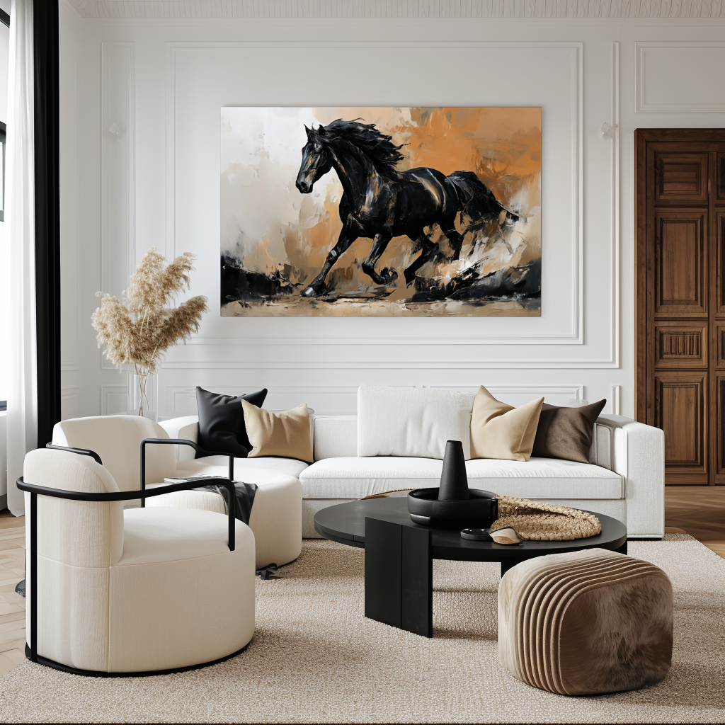Black Running Horse Wall Art – Abstract Modern Horse Canvas Painting