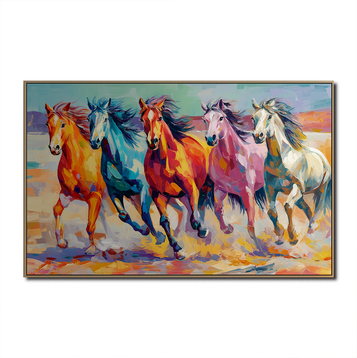 Colorful Running Horse Canvas Art – Abstract Galloping Horse Wall Decor