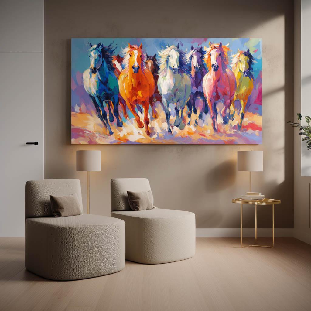 Large Colorful Running Horse Wall Art –  Abstract Horse Canvas Painting