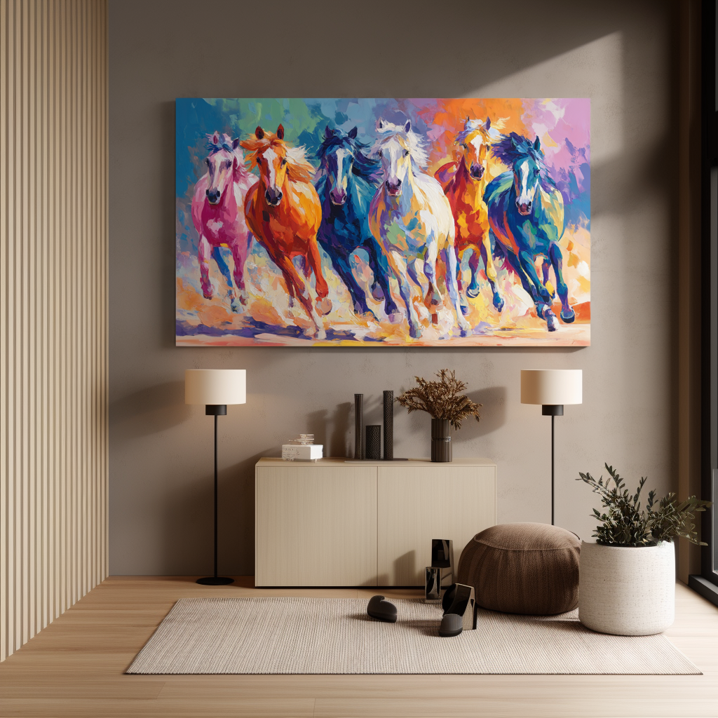 Colorful Running Horses Canvas – Abstract Large Horse Wall Art