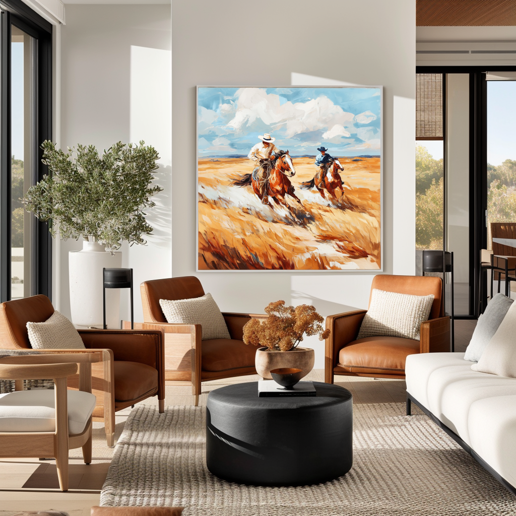 Western Cowboy Horse Racing Canvas – Rustic Wall Art for Home Decor