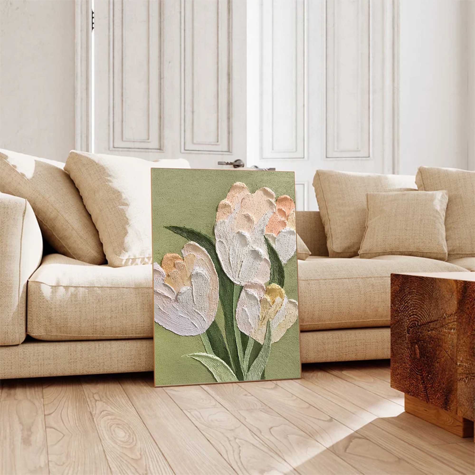 Wallart White Tulip Textured Canvas Art