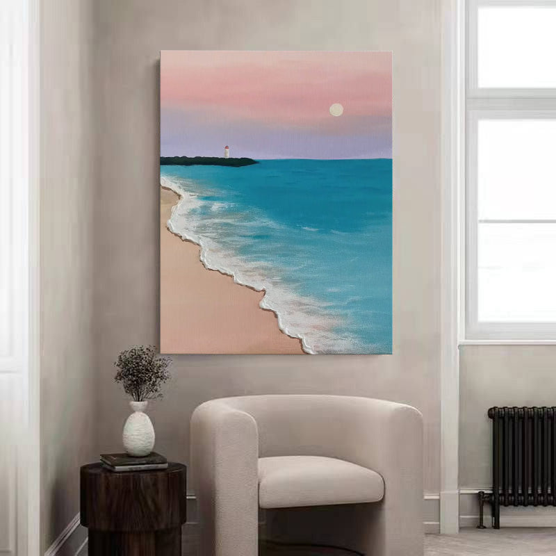 Wallart Serene Beach with Lighthouse Sunset