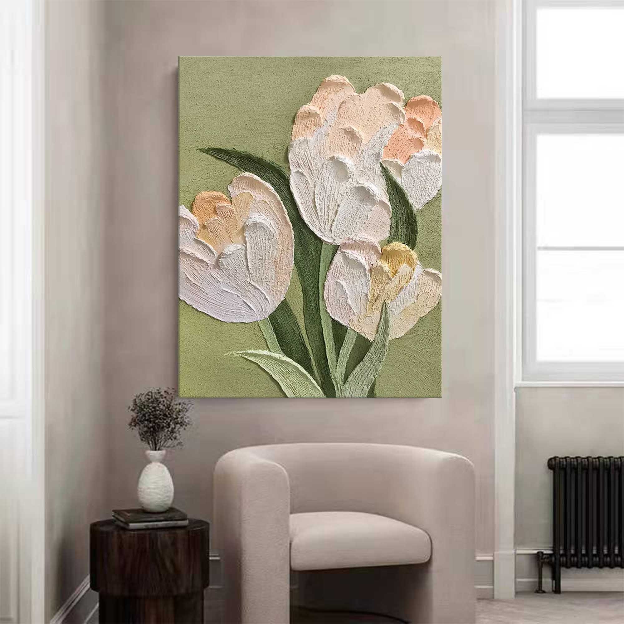 Wallart White Tulip Textured Canvas Art