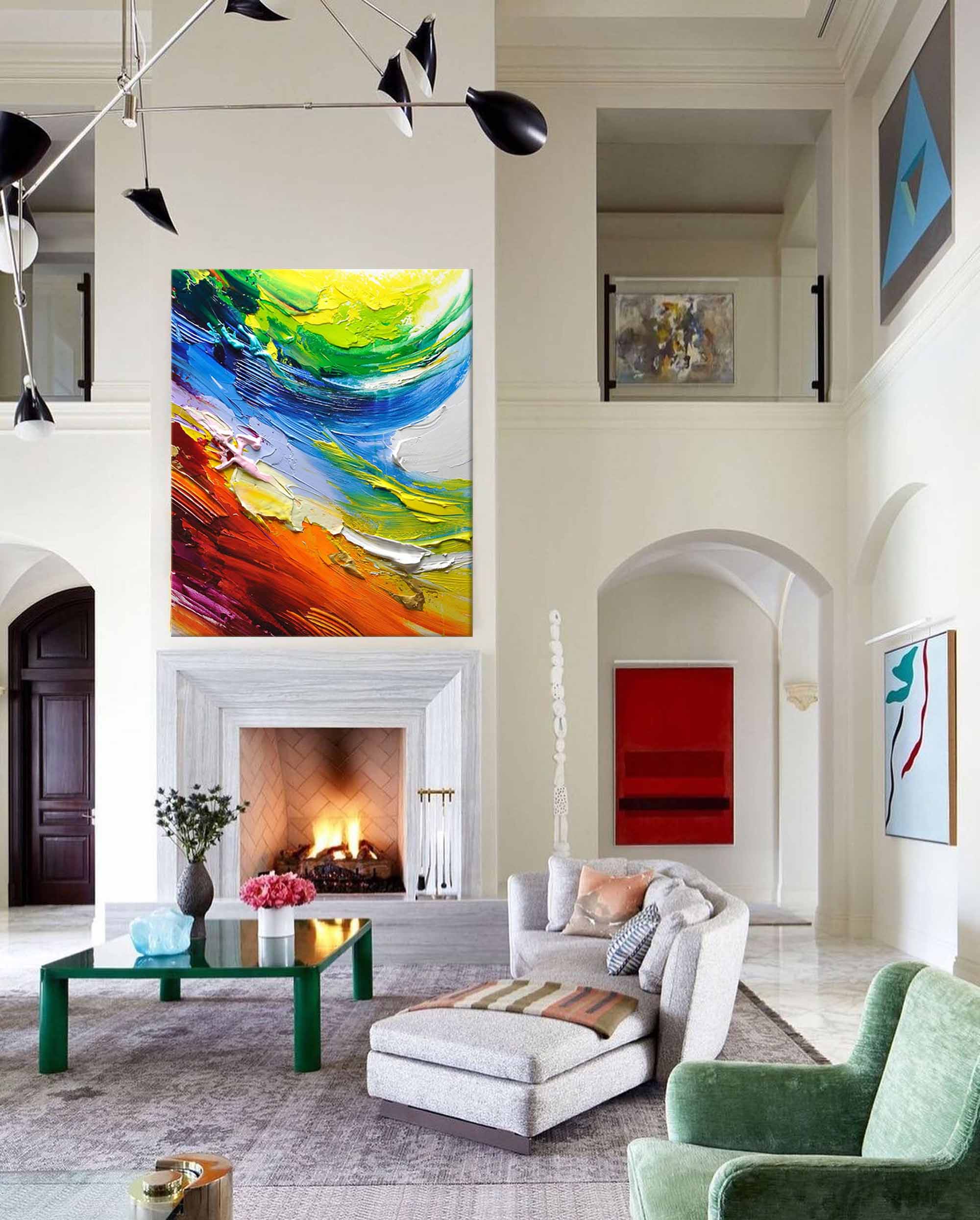 Wallart Dynamic Waves of Color Abstract Palette Knife Art