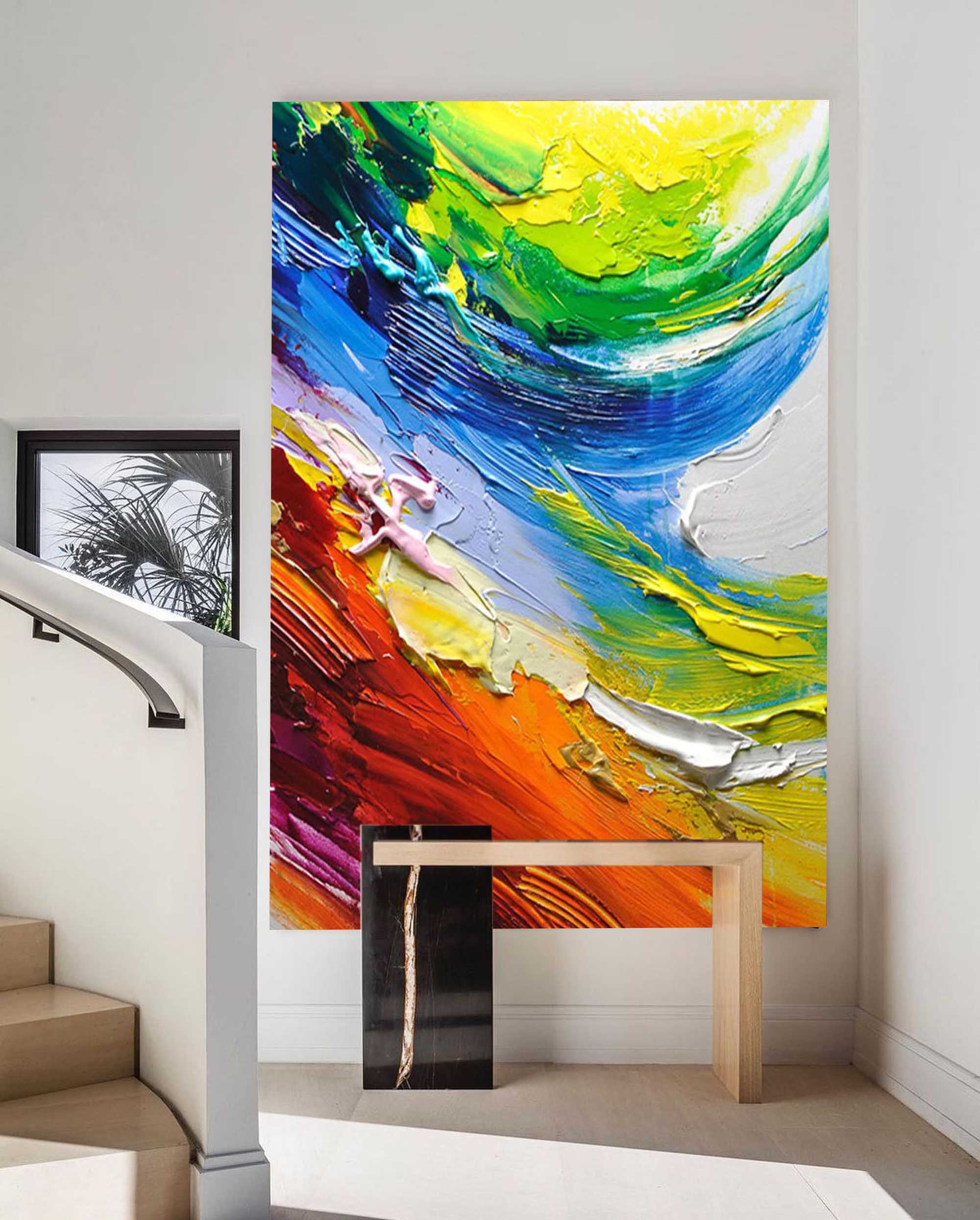 Wallart Dynamic Waves of Color Abstract Palette Knife Art