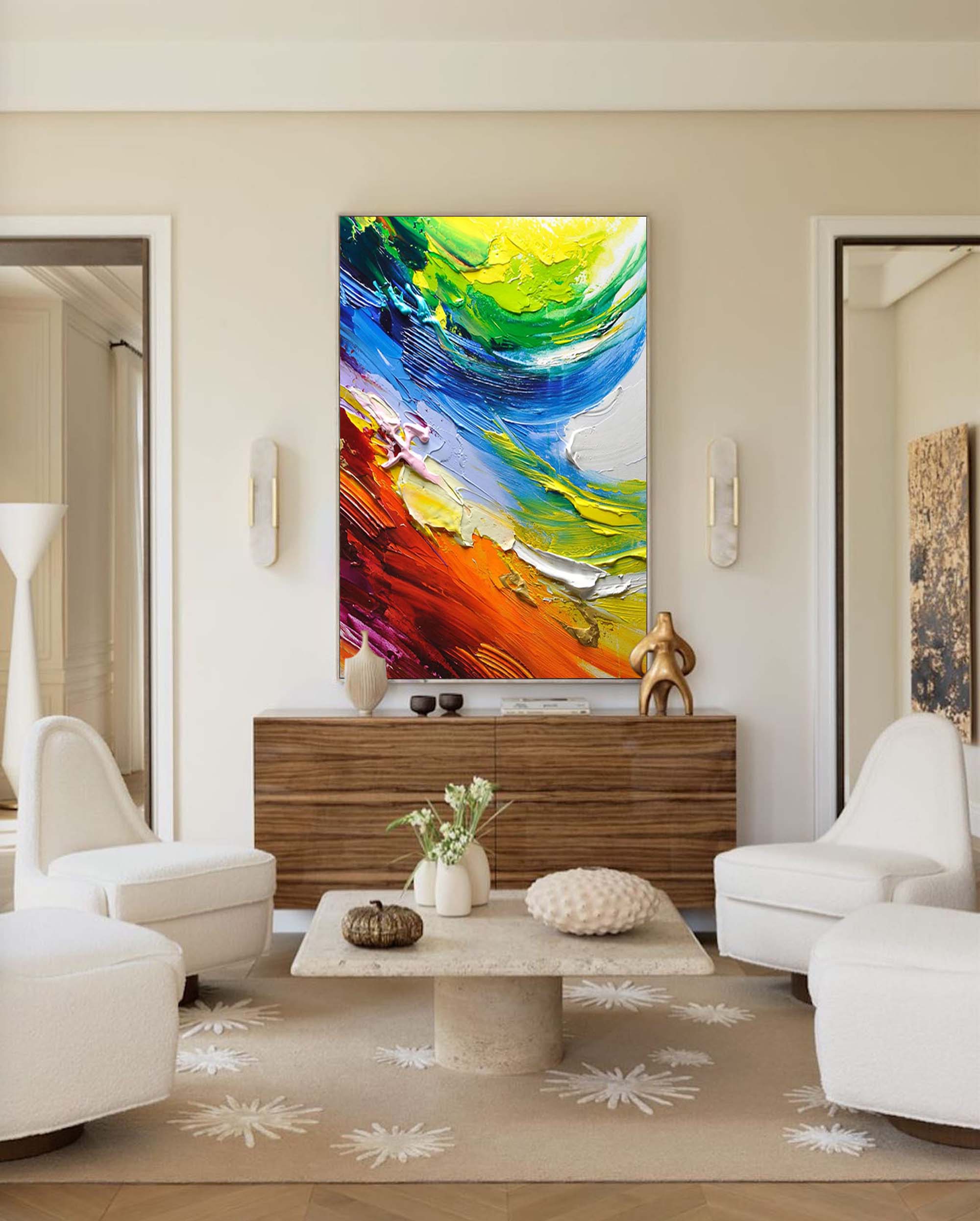 Wallart Dynamic Waves of Color Abstract Palette Knife Art