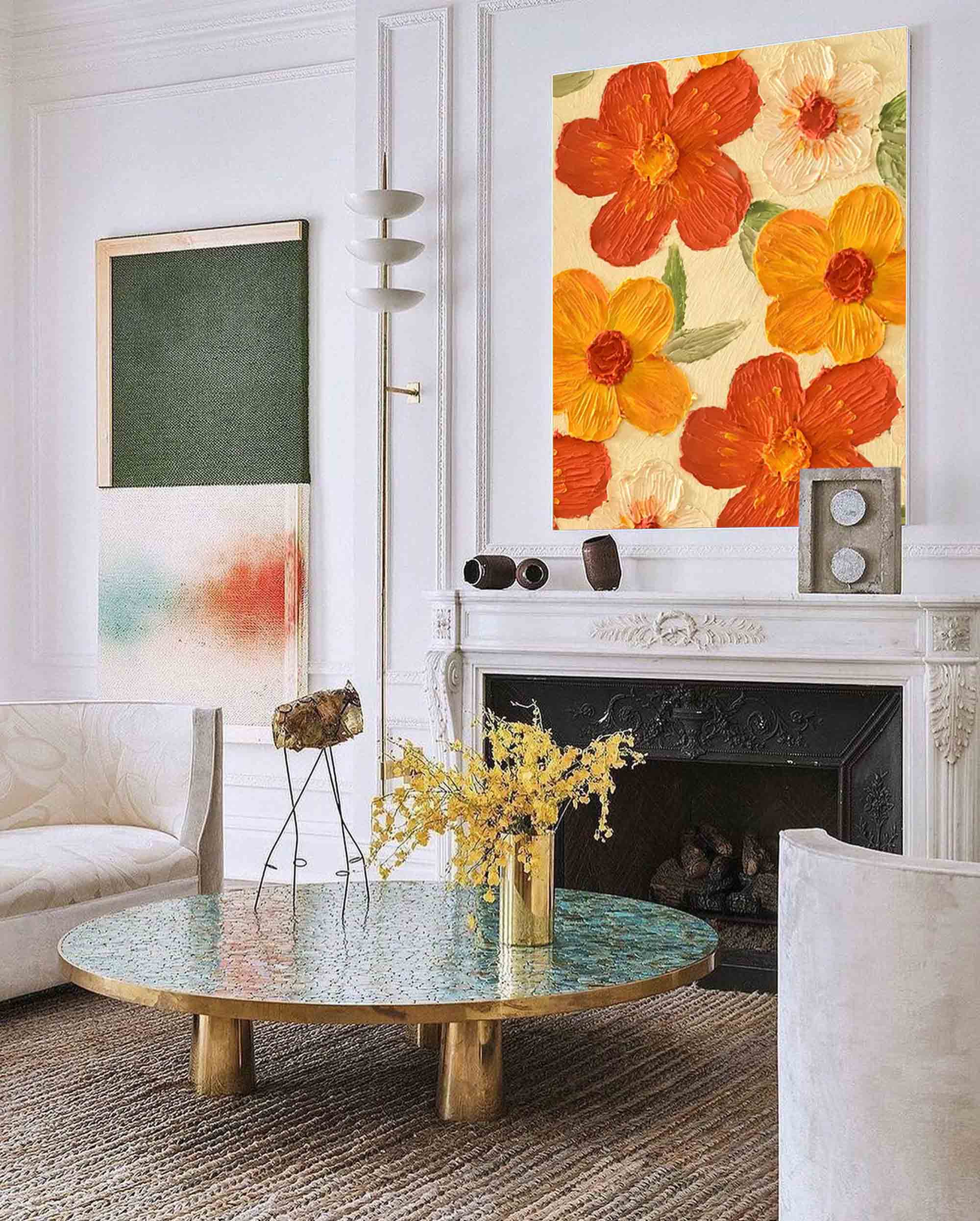 Wallart Vibrant Orange and Yellow Floral Art