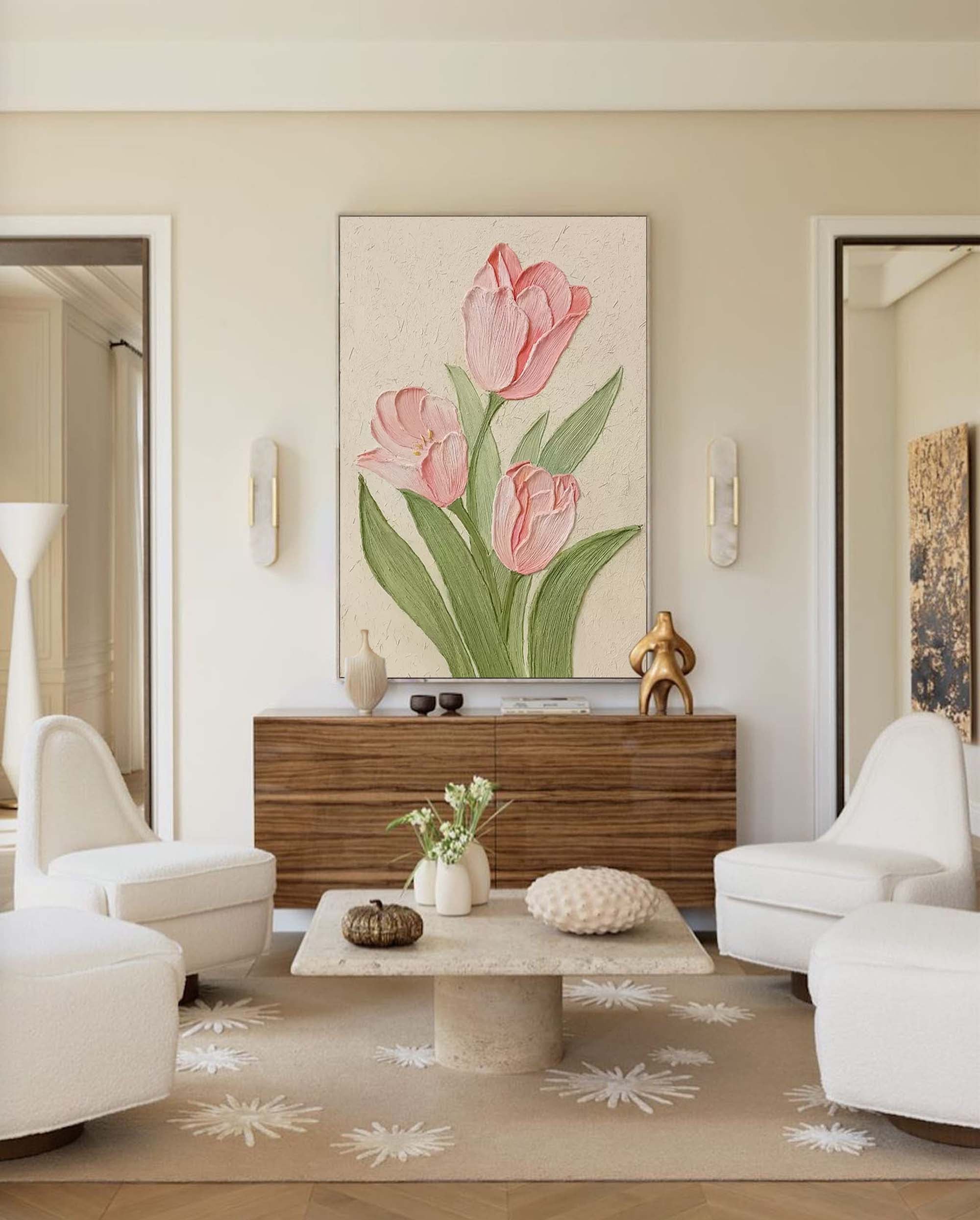Wallart Pink Tulip Textured Canvas Art