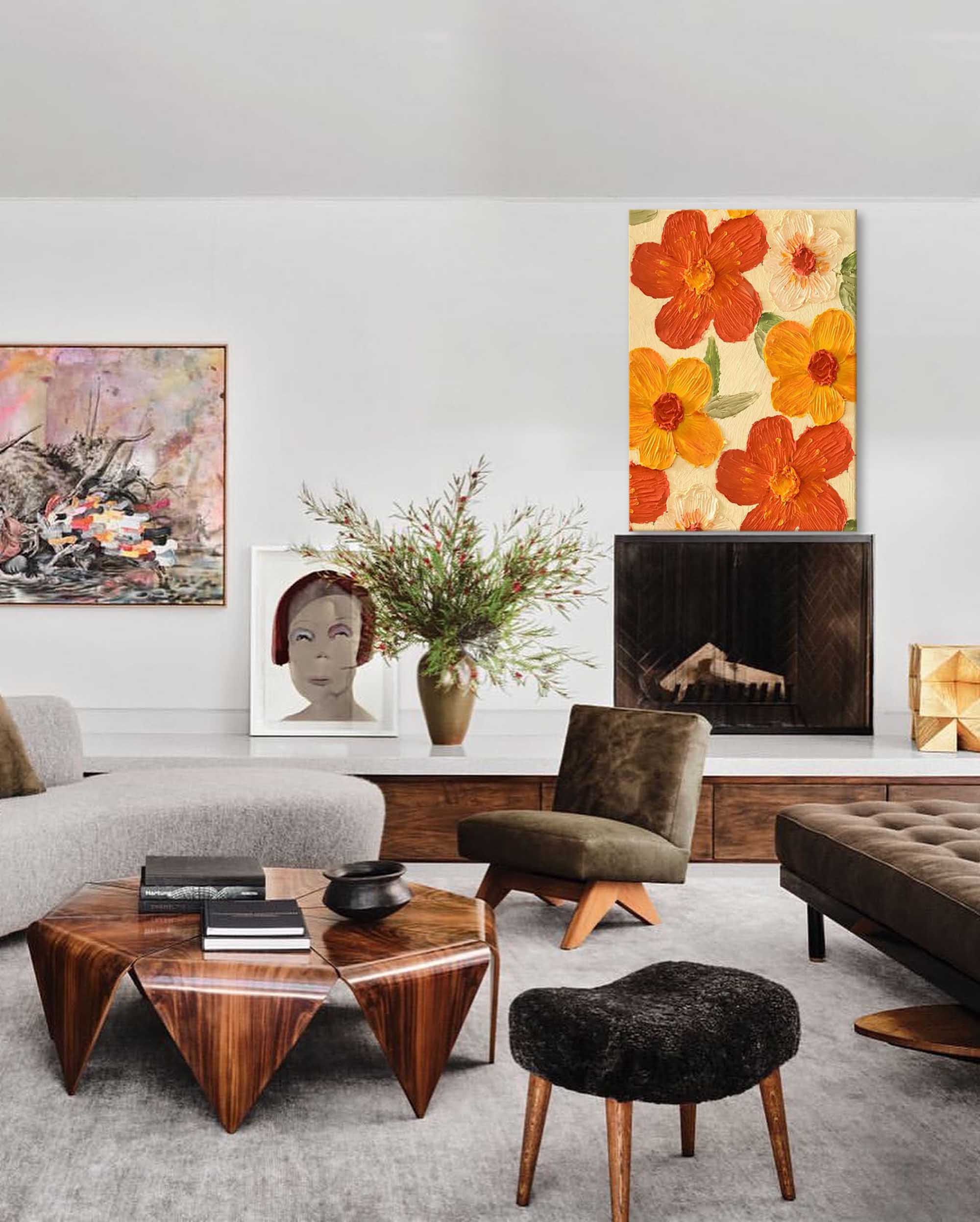Wallart Vibrant Orange and Yellow Floral Art