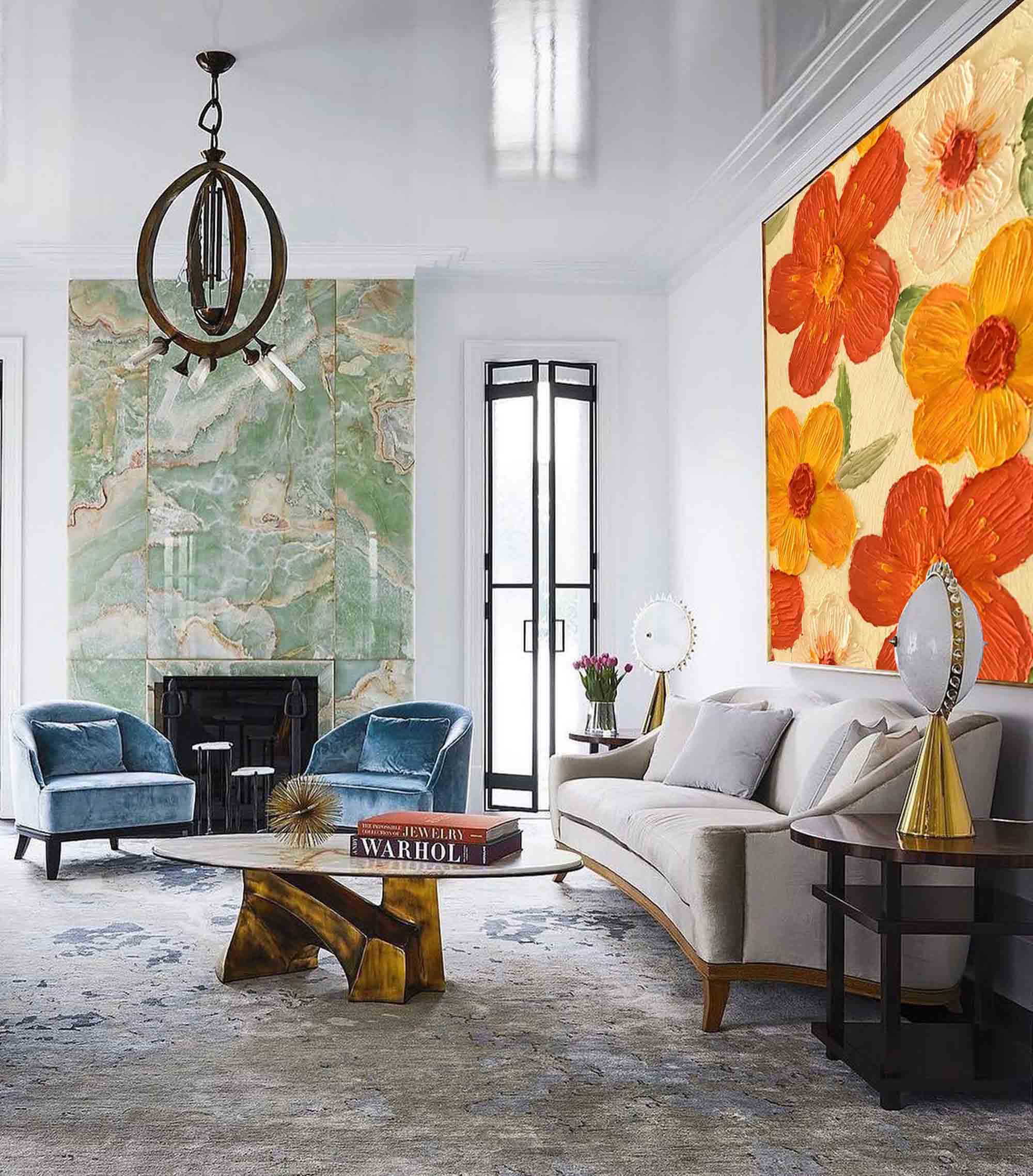 Wallart Vibrant Orange and Yellow Floral Art
