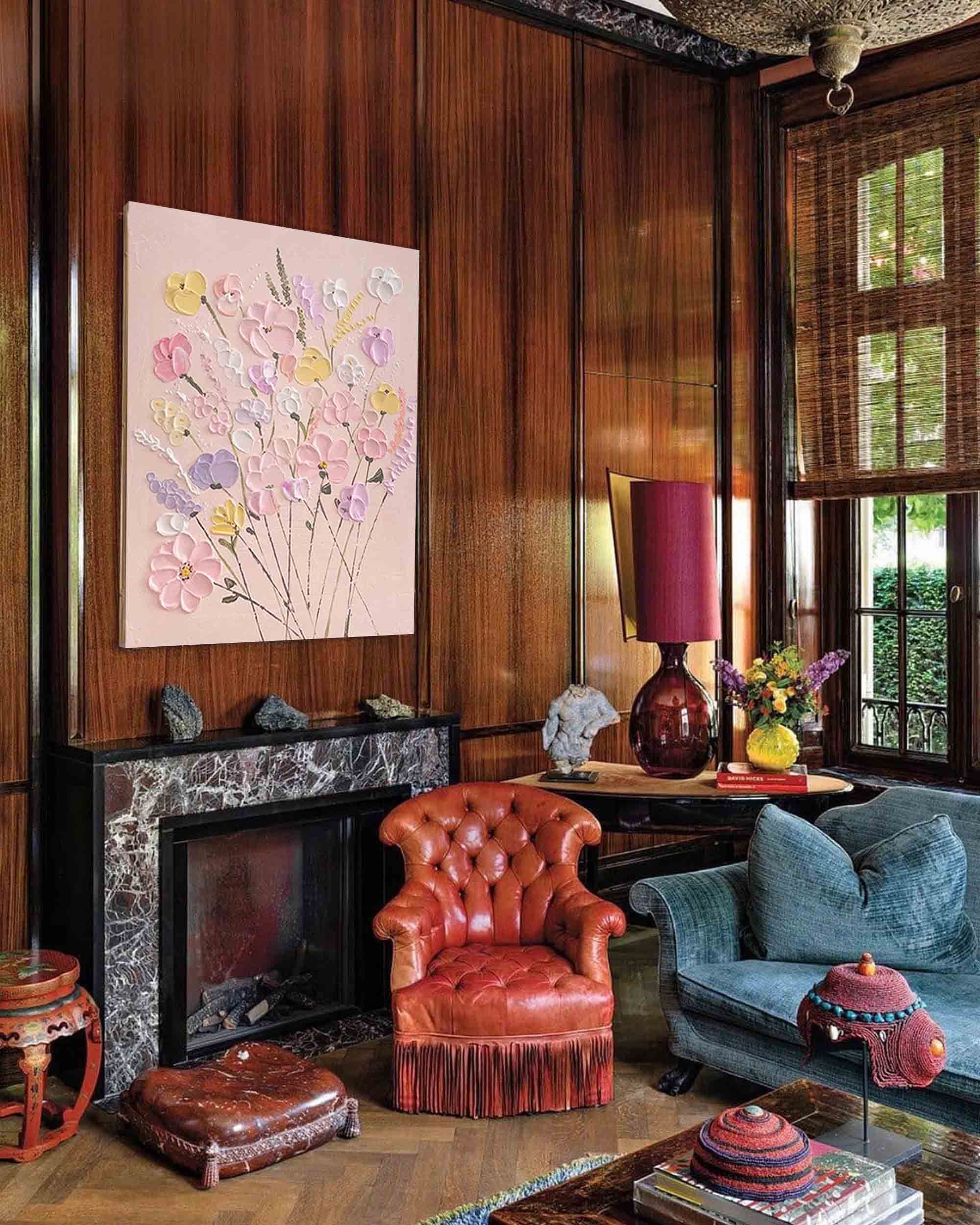 Wallart Pastel Floral Bouquet Relief Art