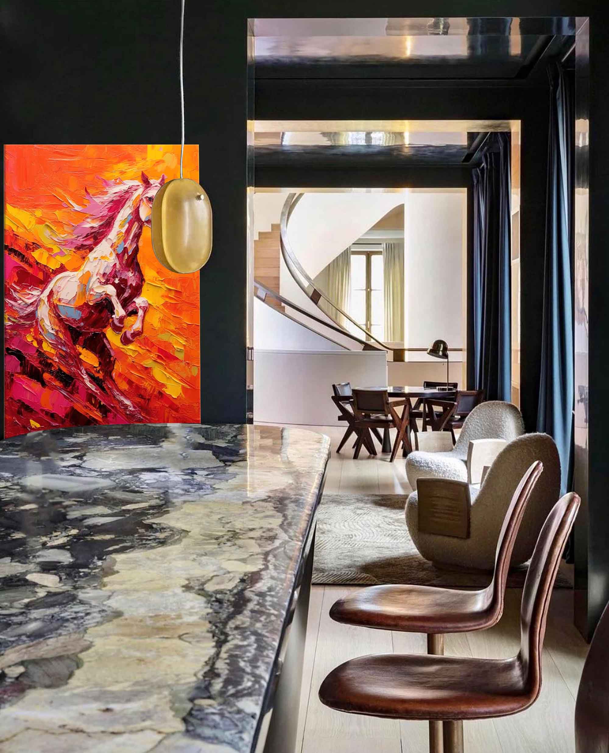 Wallart Fiery Gallop – Dynamic Horse Oil Painting on Canvas