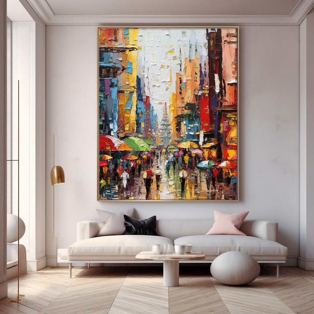 Wallart Colorful Street Scene Oil Painting