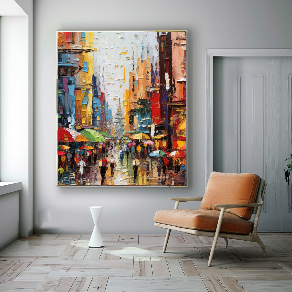 Wallart Colorful Street Scene Oil Painting