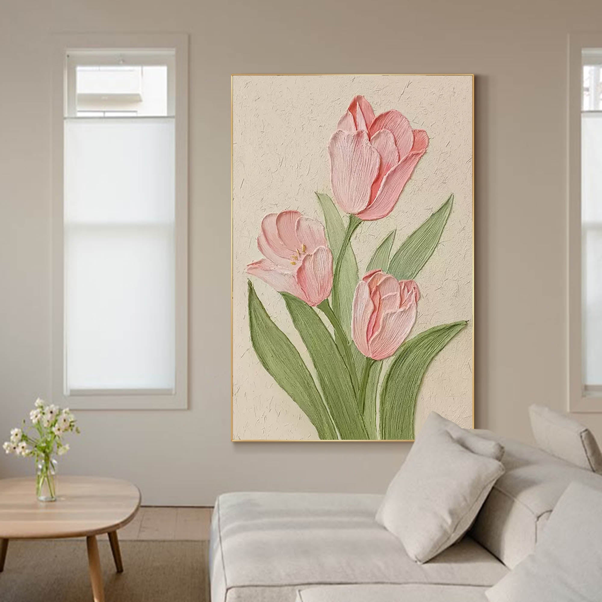 Wallart Pink Tulip Textured Canvas Art
