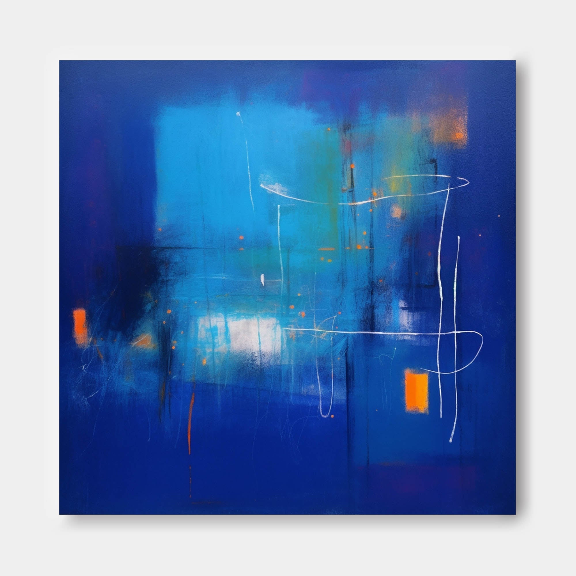 Wallart Abstract Neon Blue Horizon Art