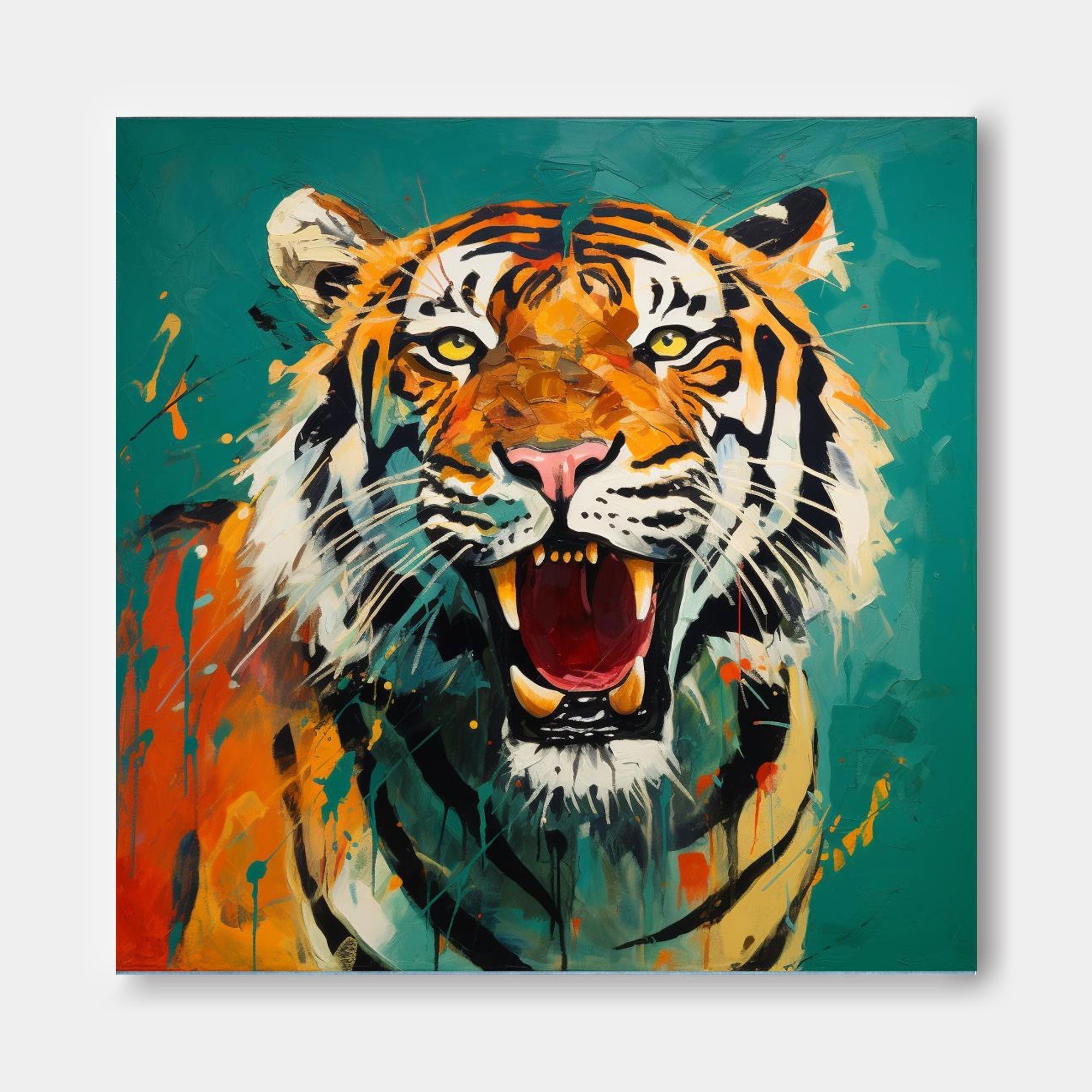 Wallart Roaring Tiger in Vibrant Expression