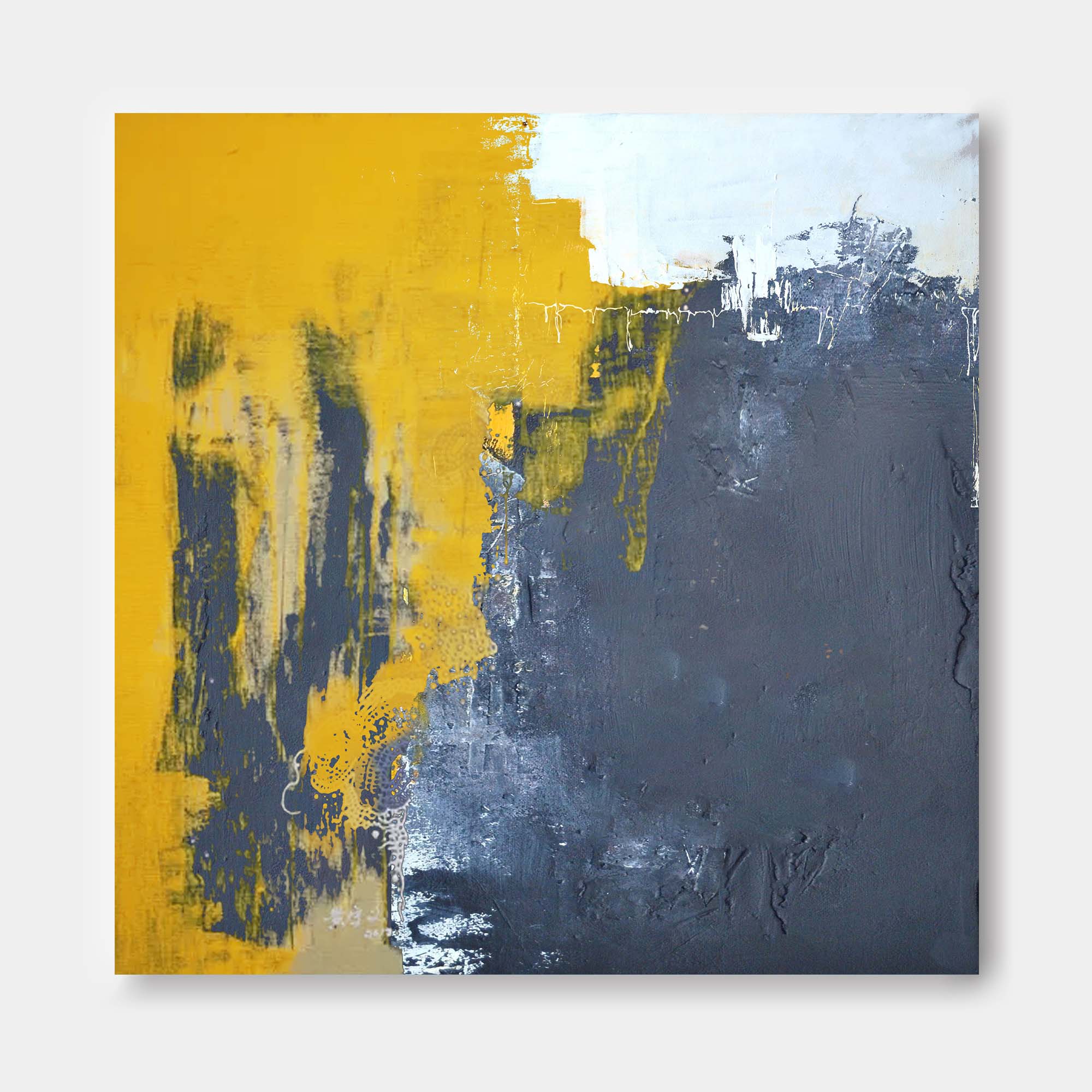 Wallart Modern Yellow and Grey Abstract Art