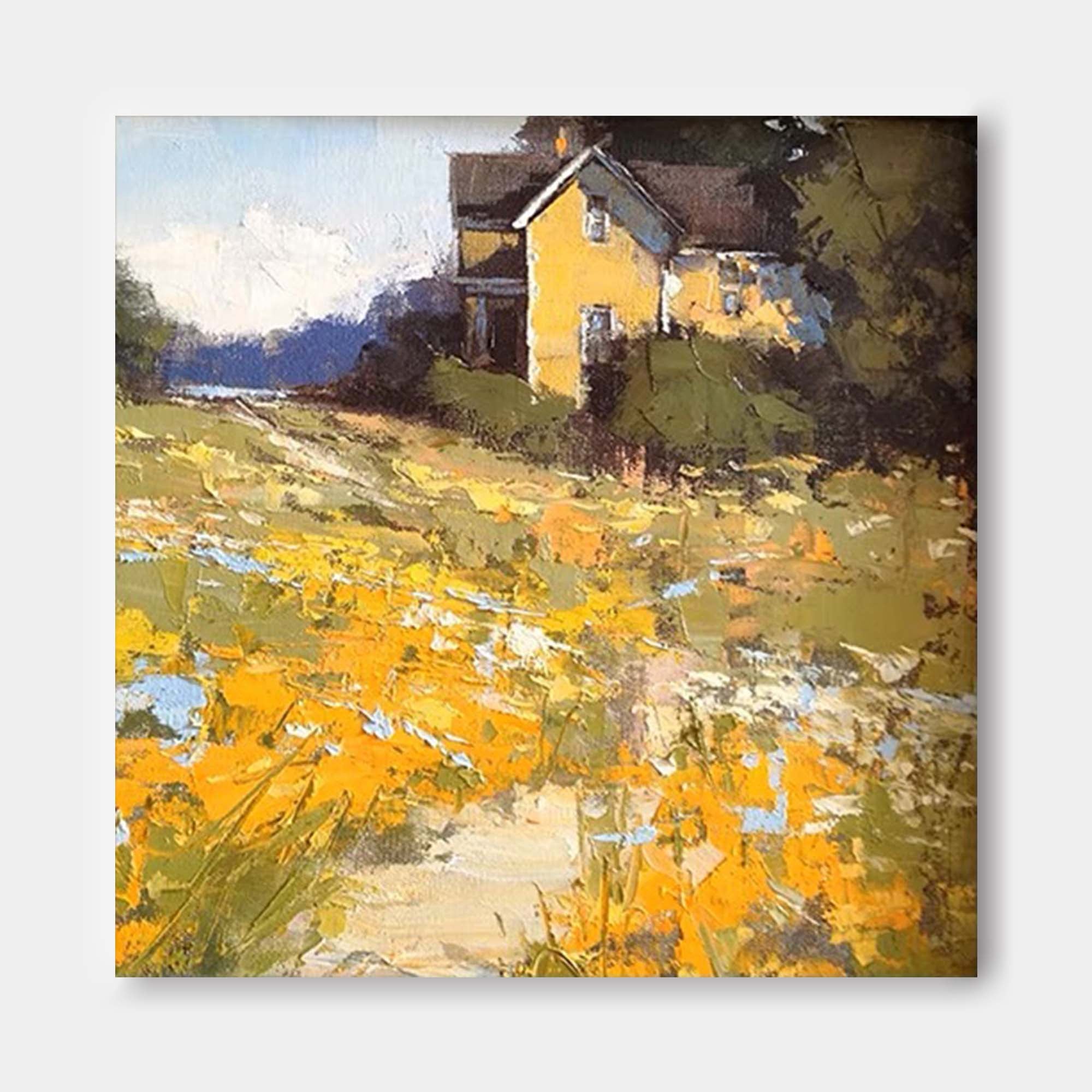 Wallart Rustic Cottage Landscape Oil Art