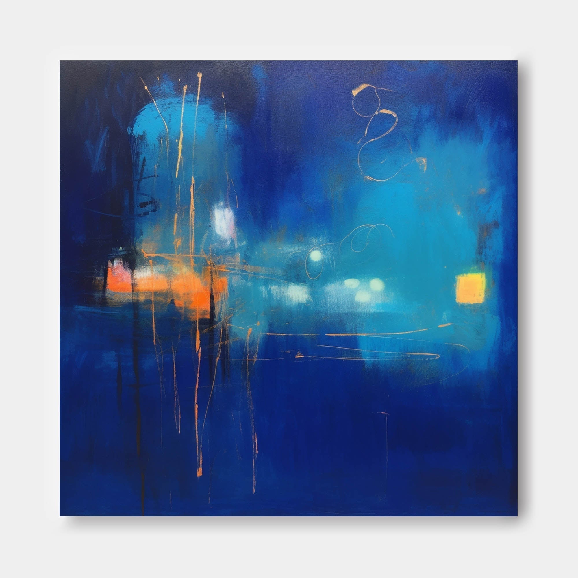 Wallart Nocturnal Blue Abstract Cityscape