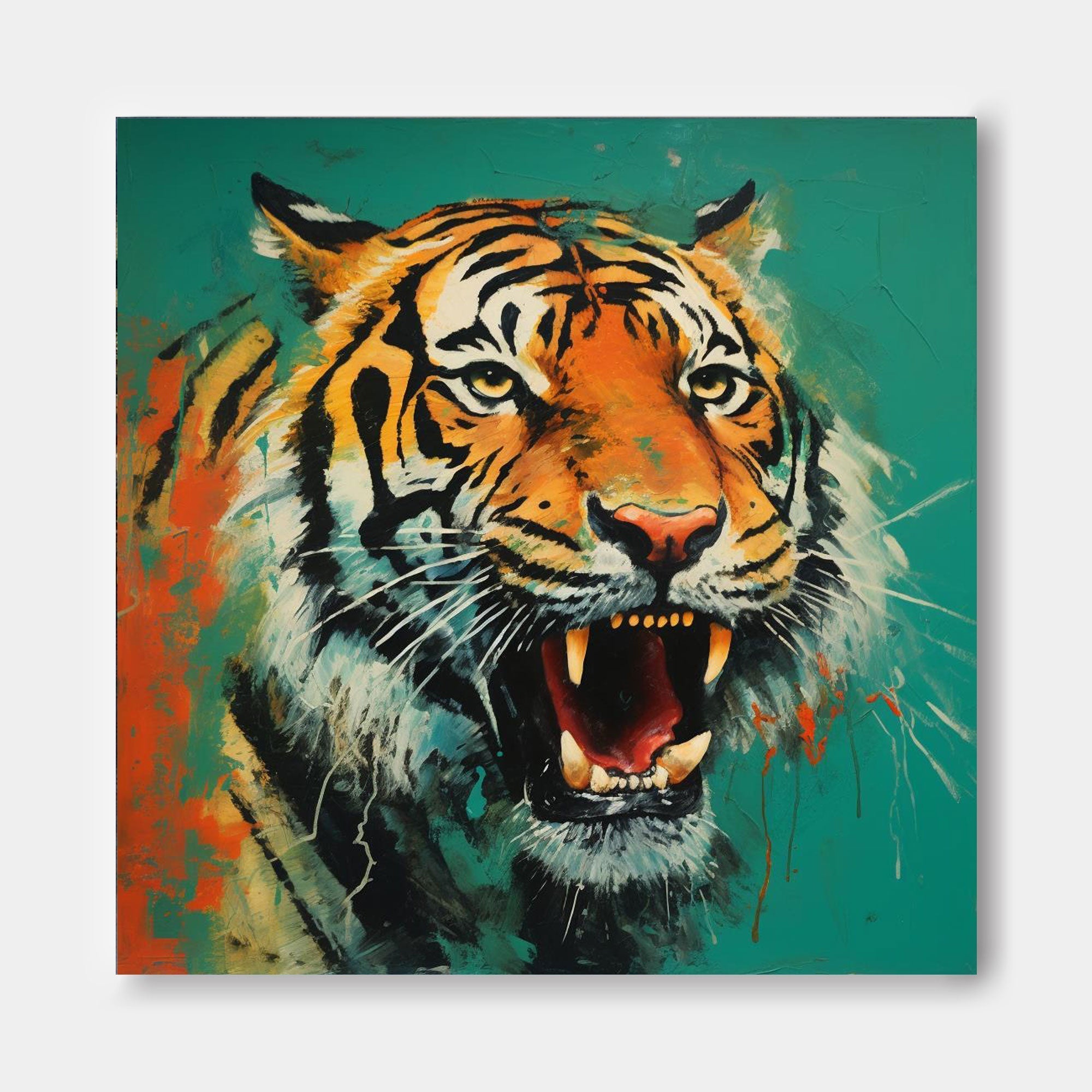 Wallart Fierce Tiger Roar in Bold Colors