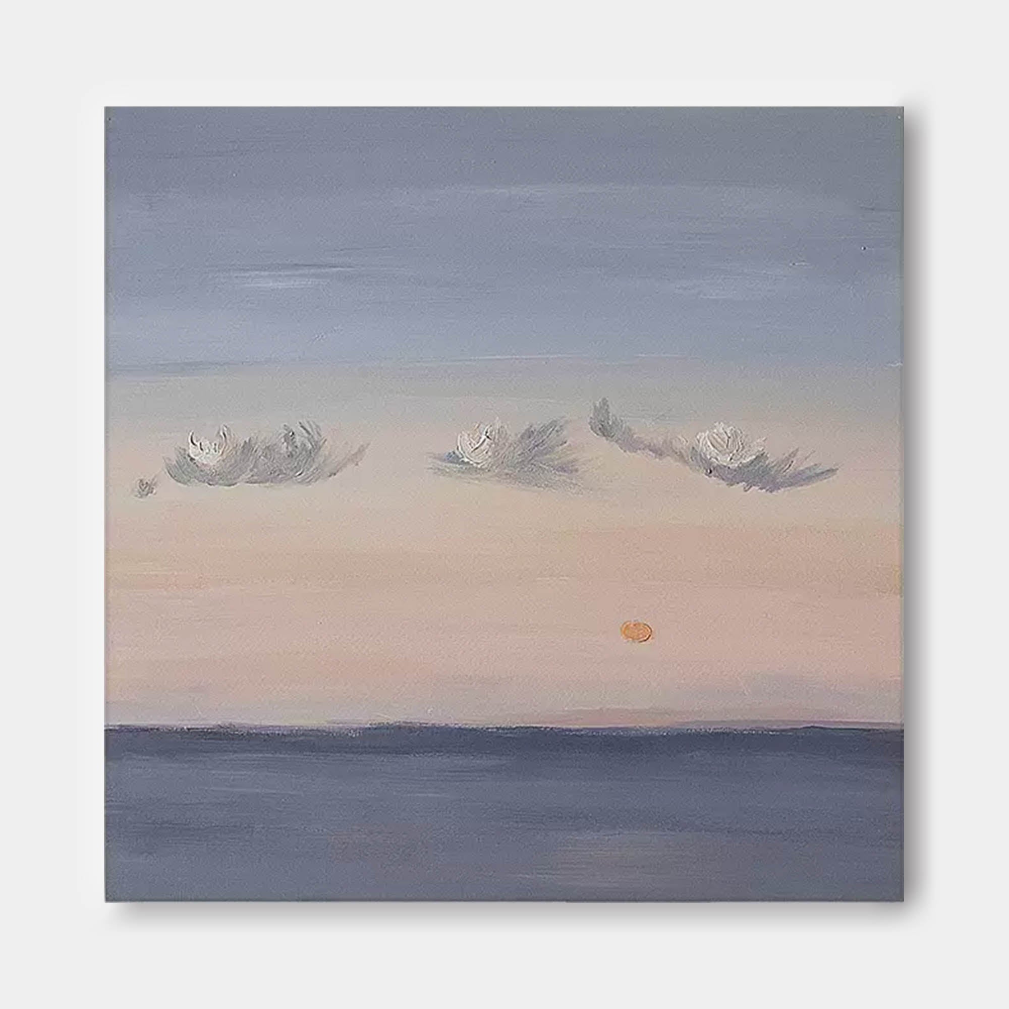 Wallart Calm Horizon Sunset Painting – Dreamy Sky and Sea Wall Art