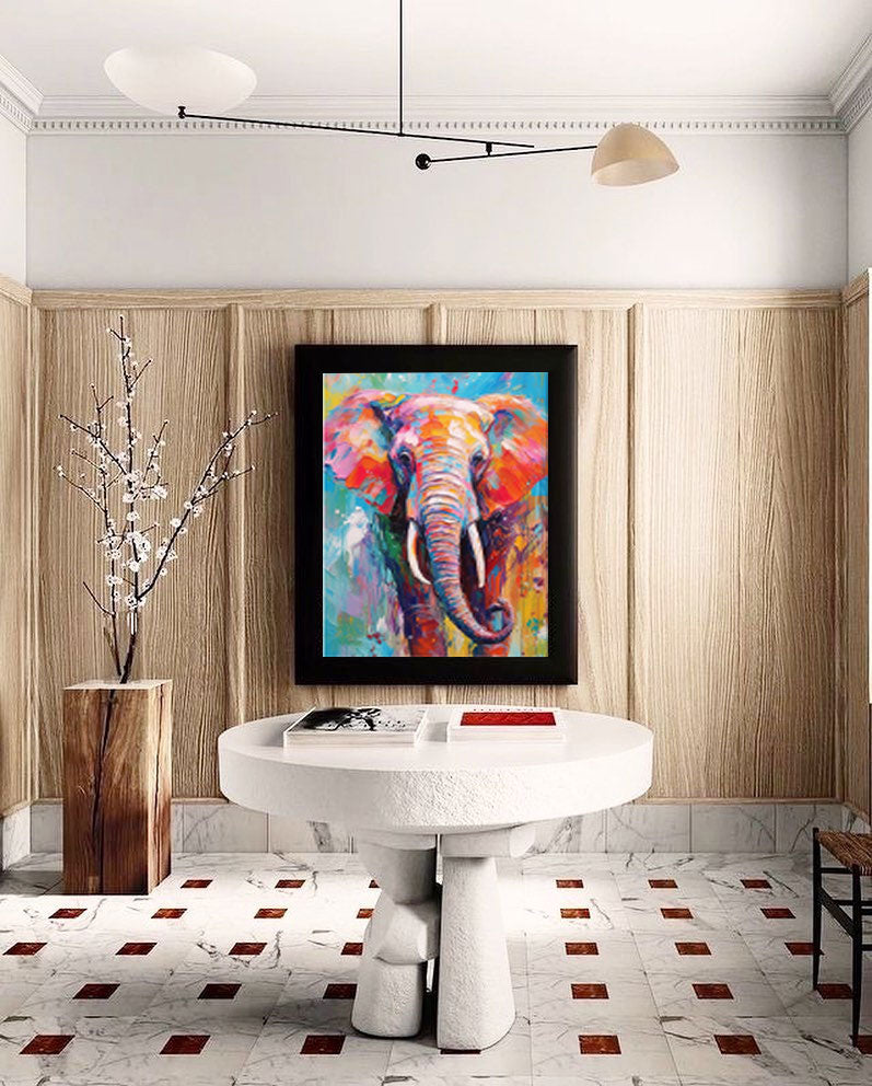 Wallart Rainbow Elephant in Bold Hues