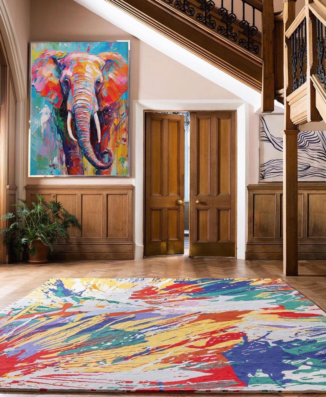 Wallart Rainbow Elephant in Bold Hues