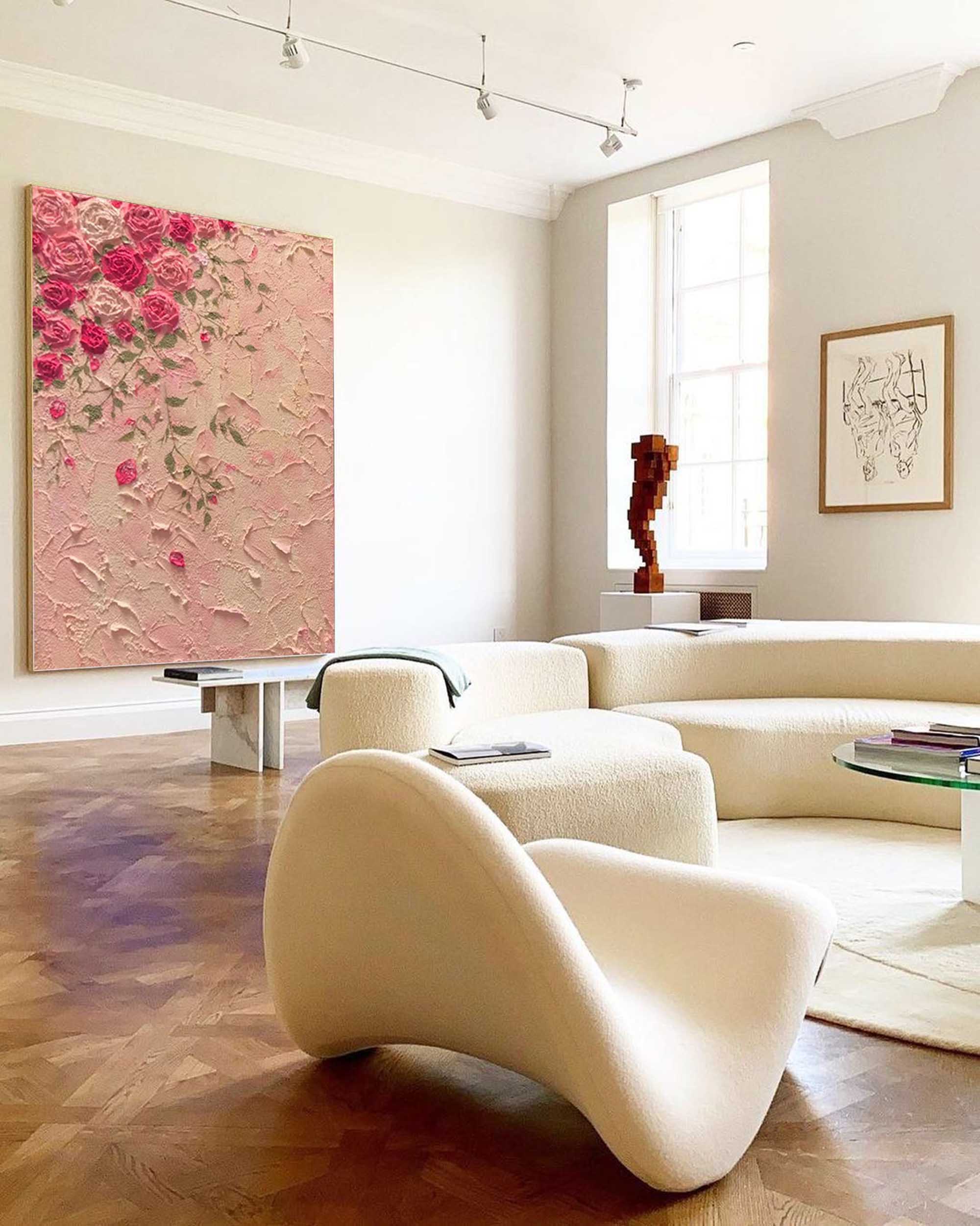 Wallart Textured Pink Blossom Floral Canvas