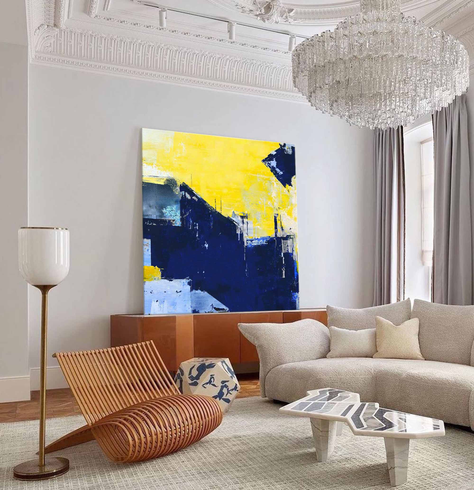 Wallart Bold Urban Skyline in Yellow Blue