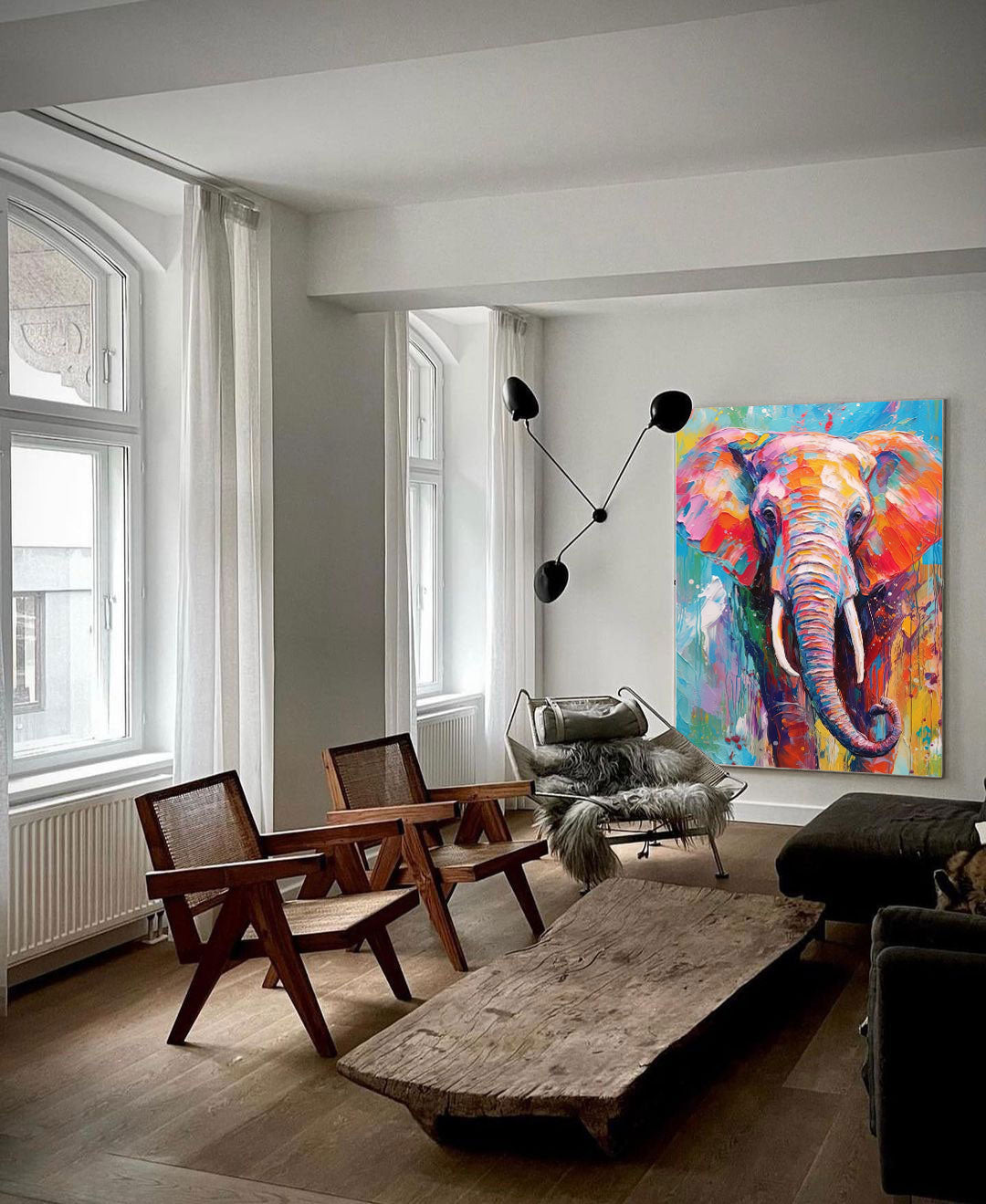 Wallart Rainbow Elephant in Bold Hues
