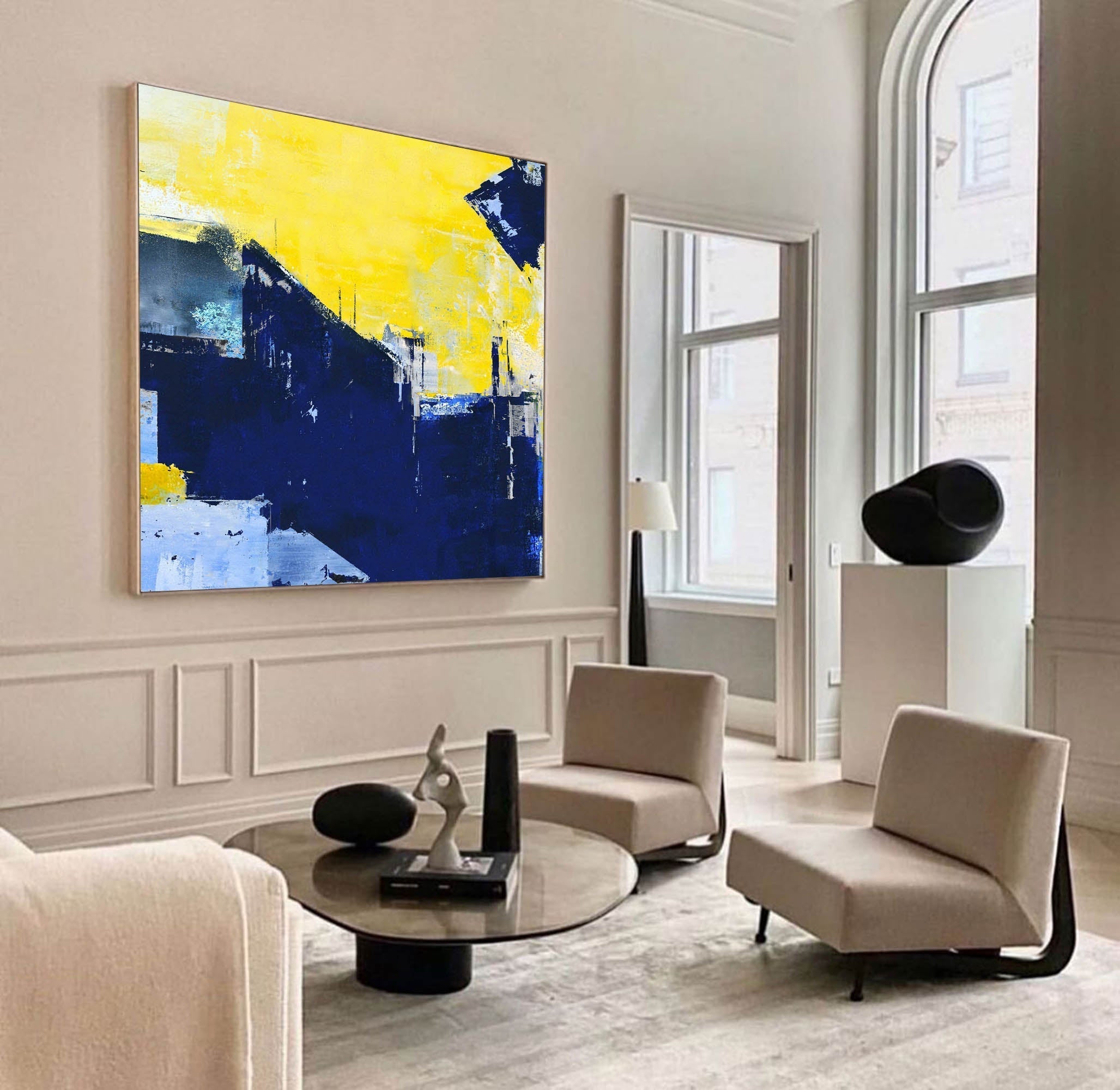 Wallart Bold Urban Skyline in Yellow Blue