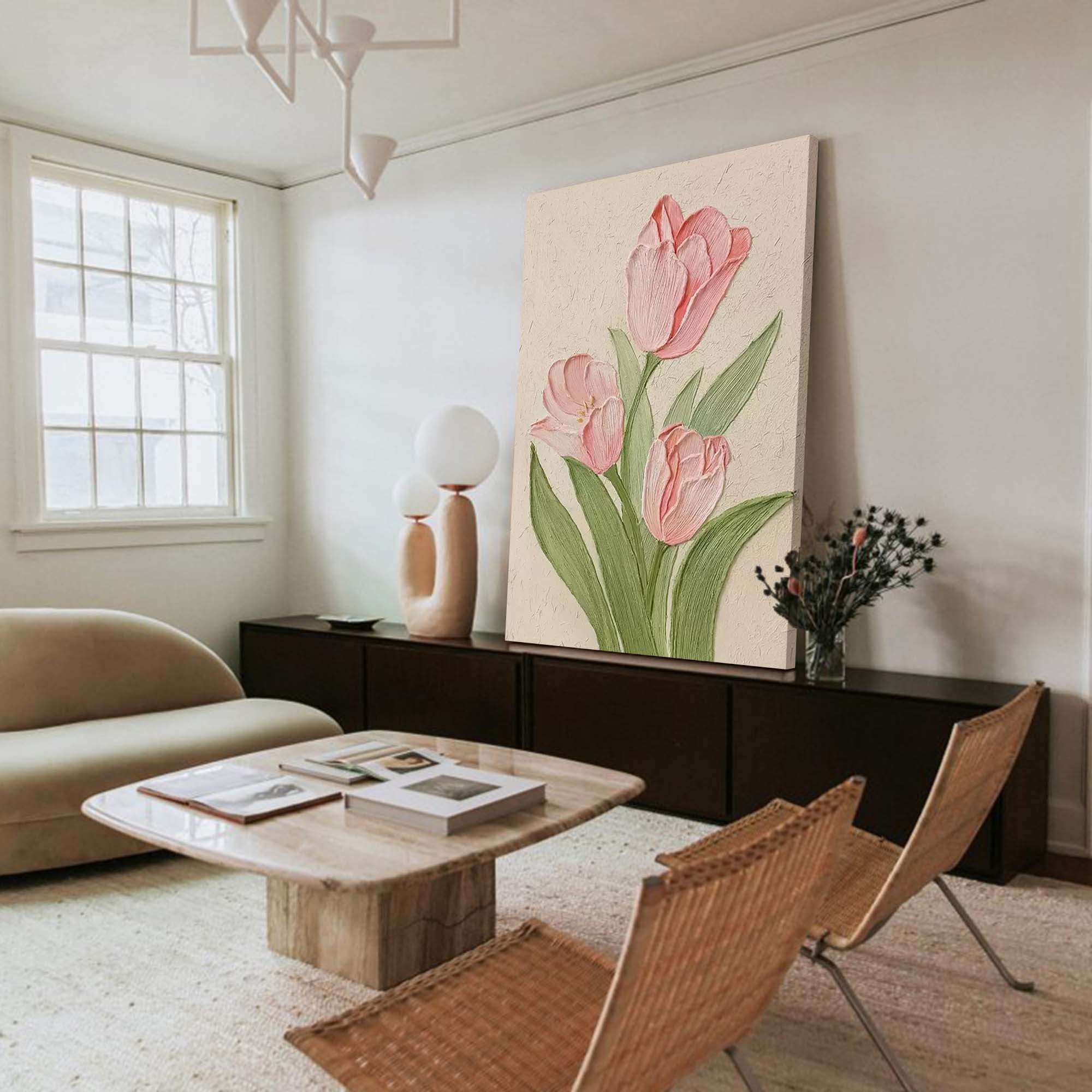 Wallart Pink Tulip Textured Canvas Art