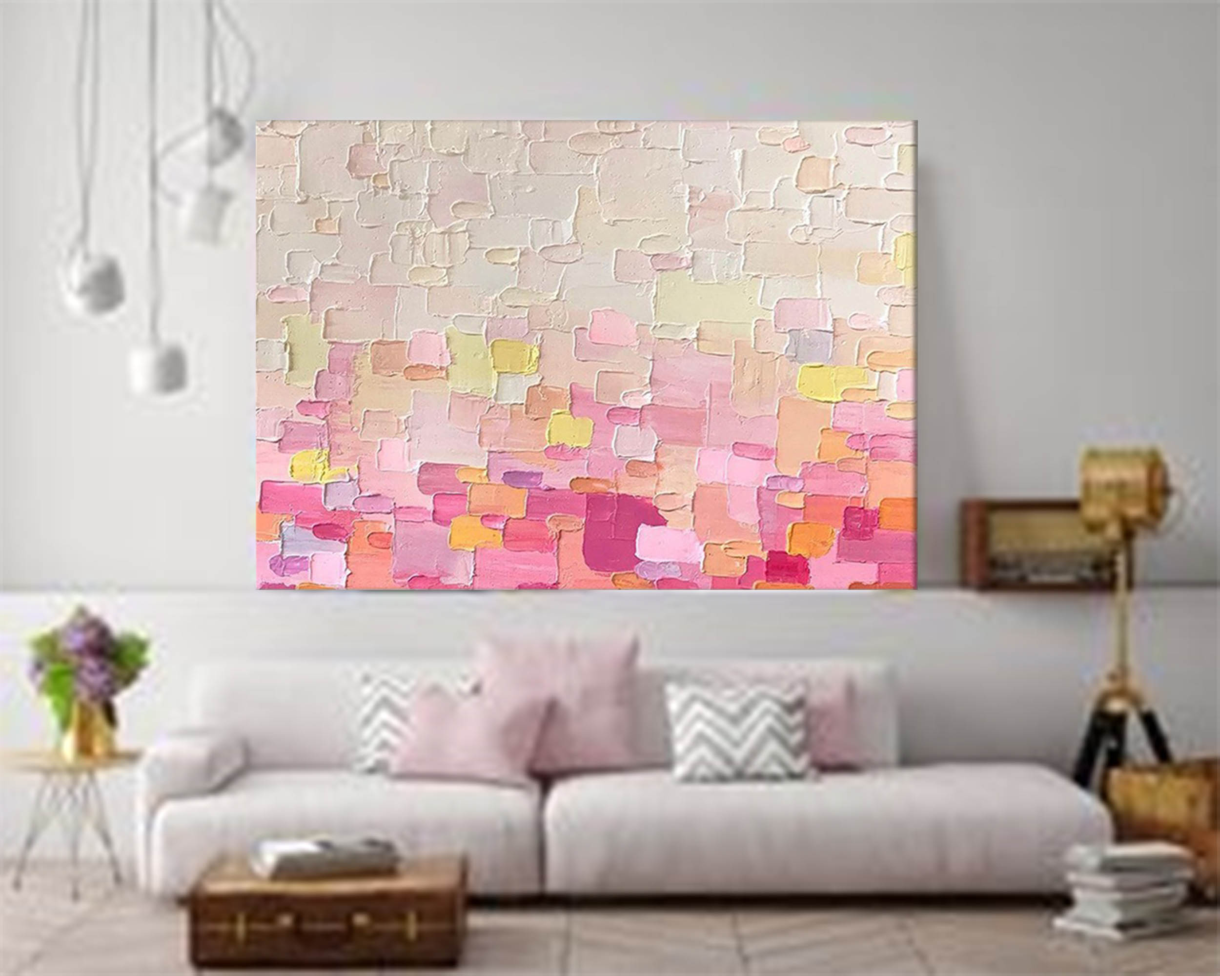 Wallart Soft Pastel Color Block Textured Canvas Art