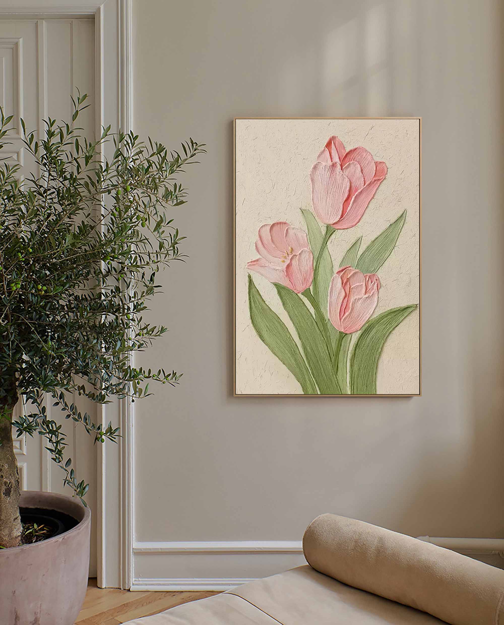 Wallart Pink Tulip Textured Canvas Art