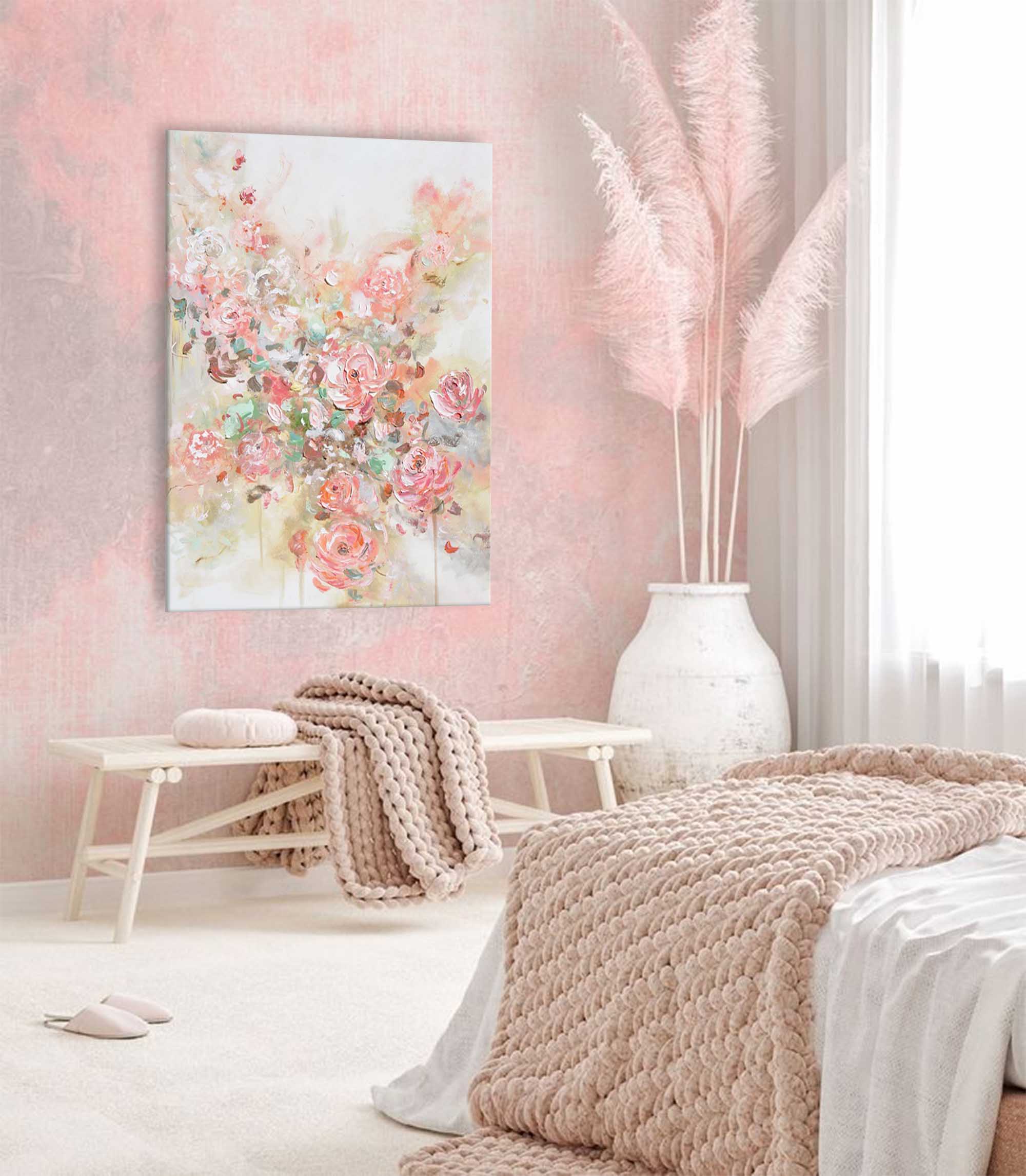 Wallart Elegant Blush Floral Abstract Canvas Art