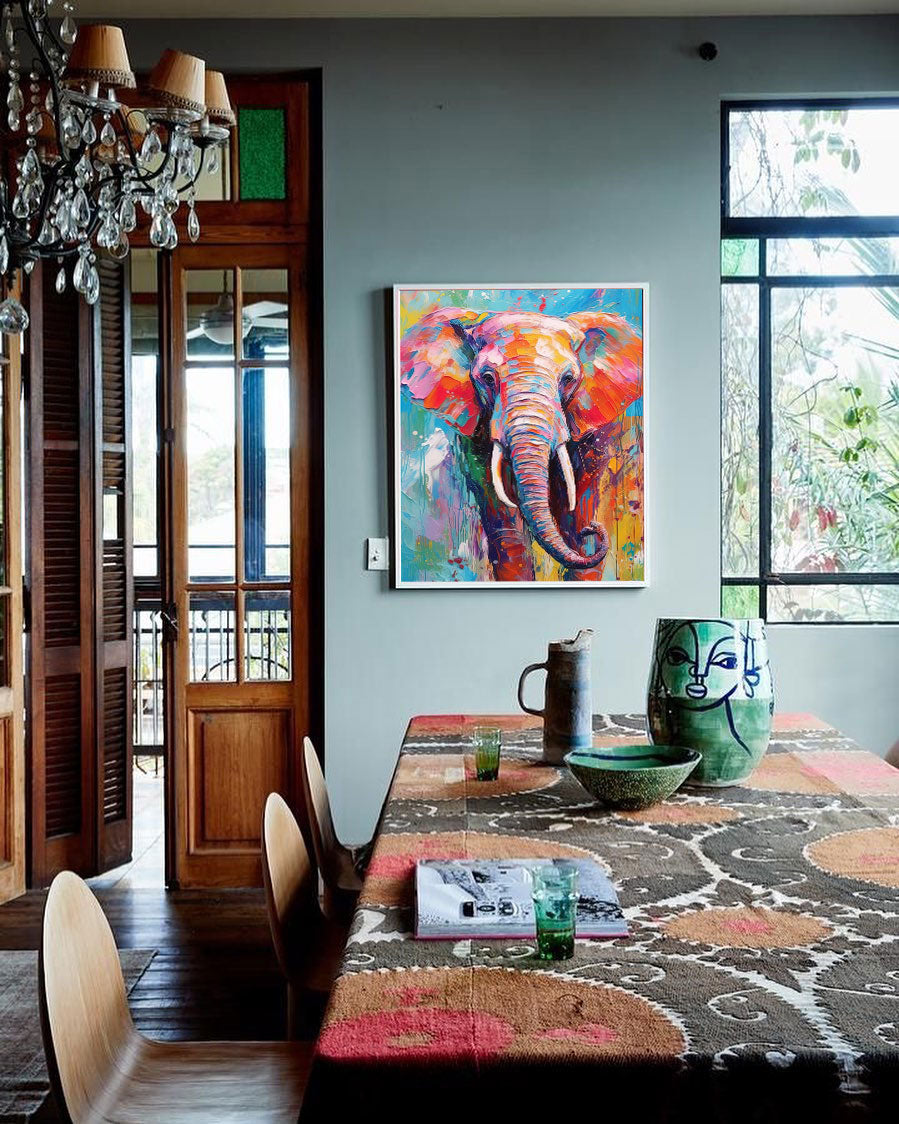 Wallart Rainbow Elephant in Bold Hues