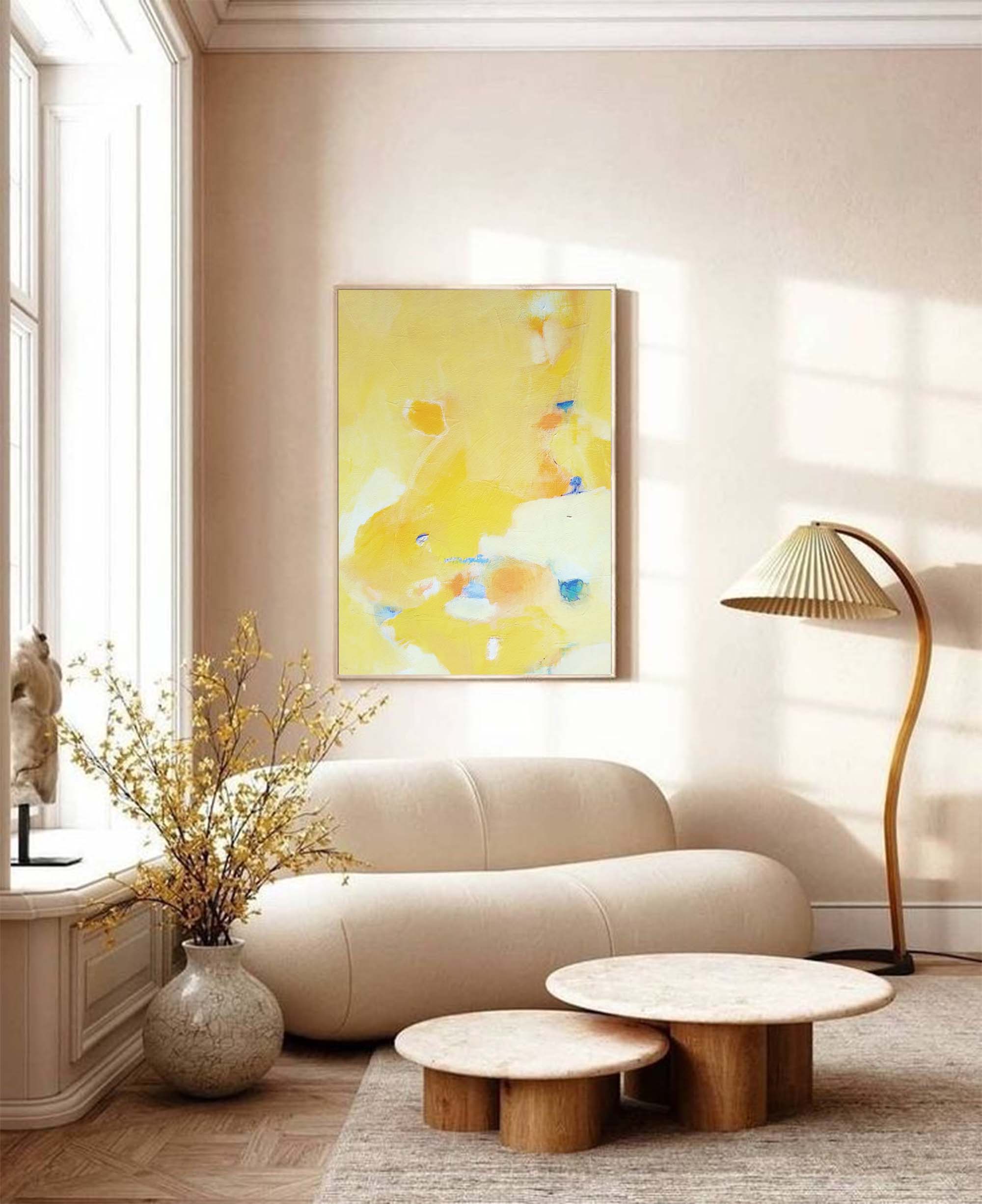 Wallart Soft Yellow Abstract Pastel Canvas Art