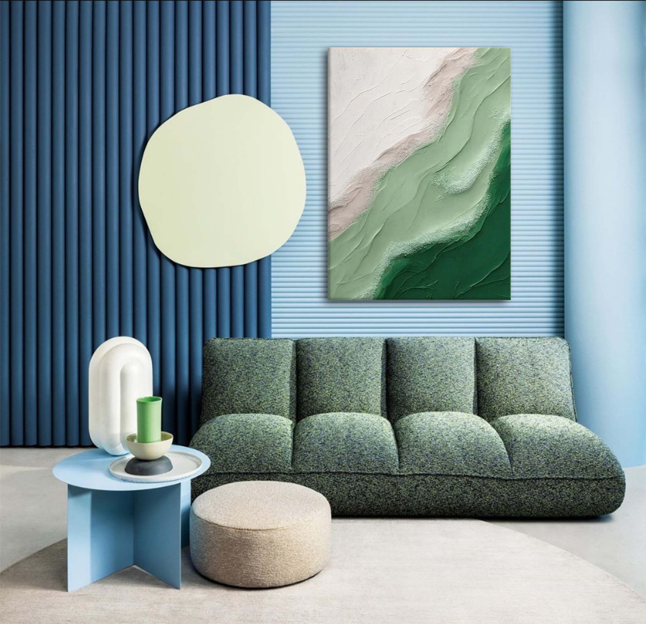 Wallart Textured Green Wave Abstract Canvas Art