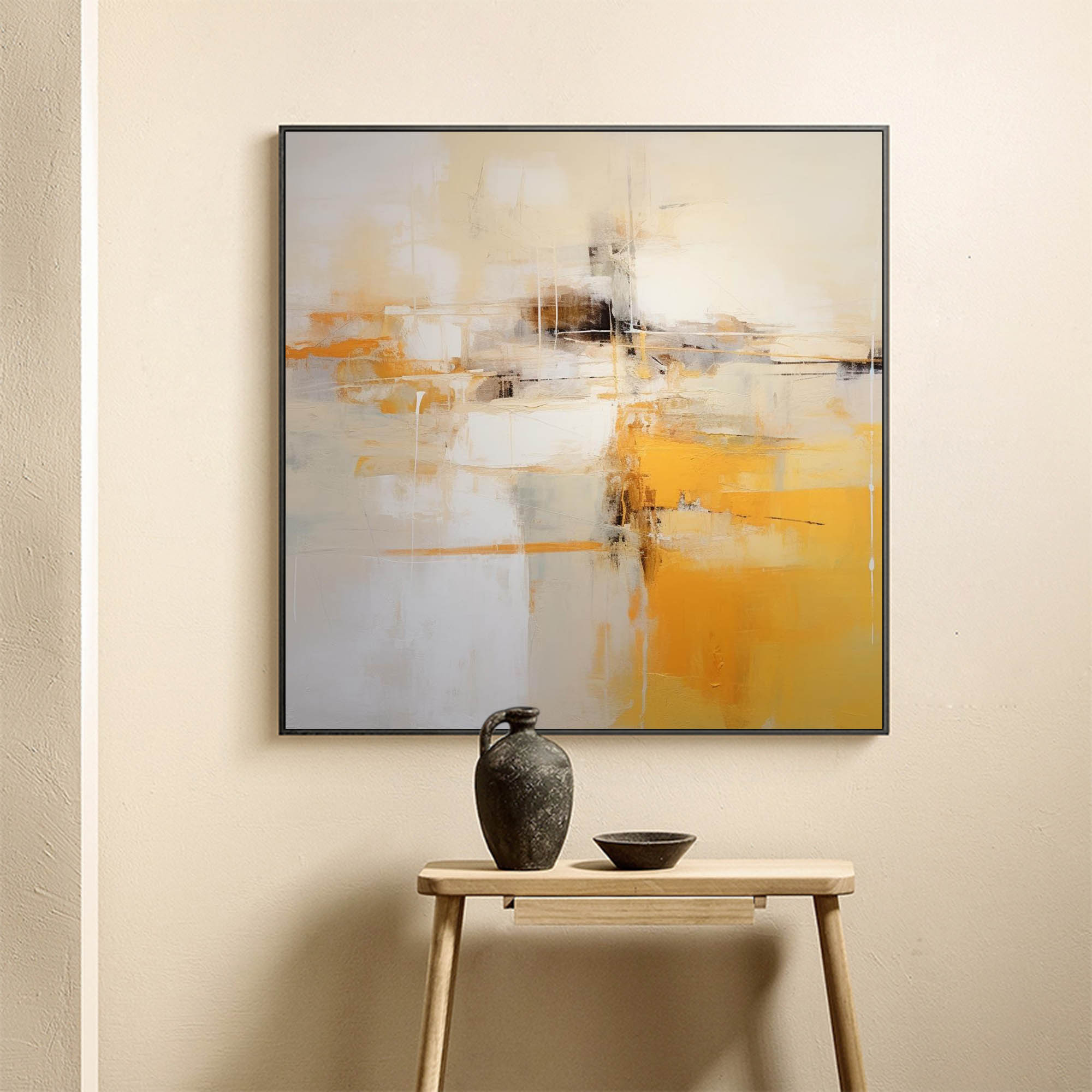 Wallart Elegant Yellow and White Abstract Art