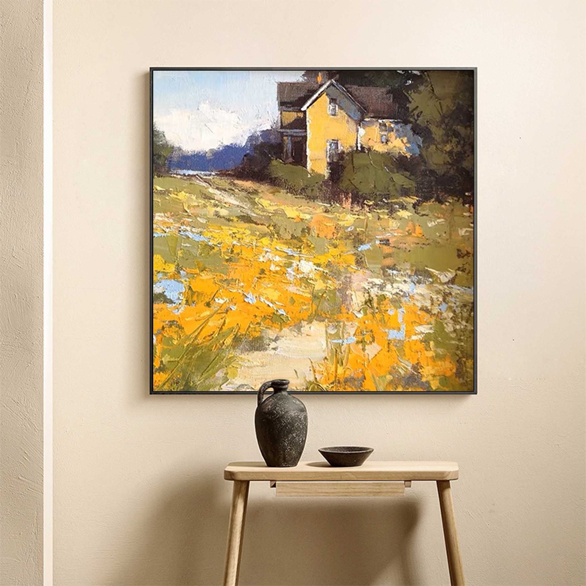 Wallart Rustic Cottage Landscape Oil Art