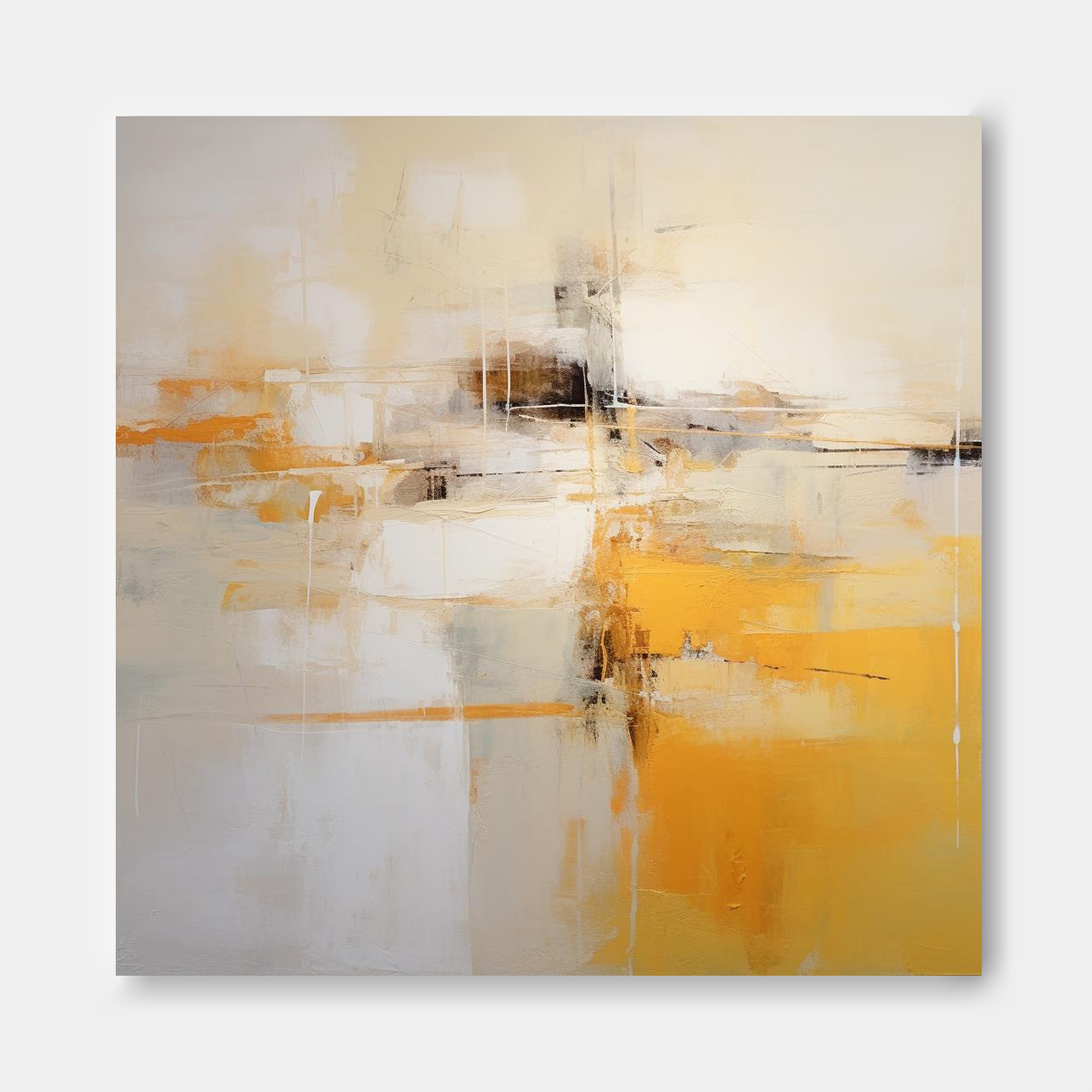 Wallart Elegant Yellow and White Abstract Art