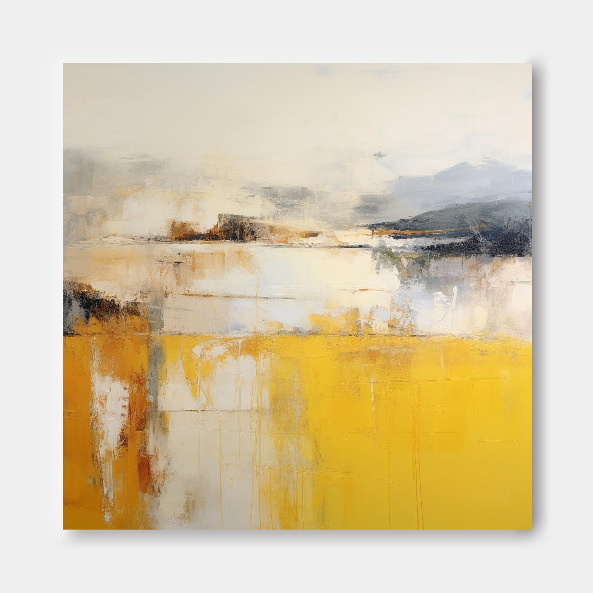 Wallart Yellow and Gray Abstract Landscape Art