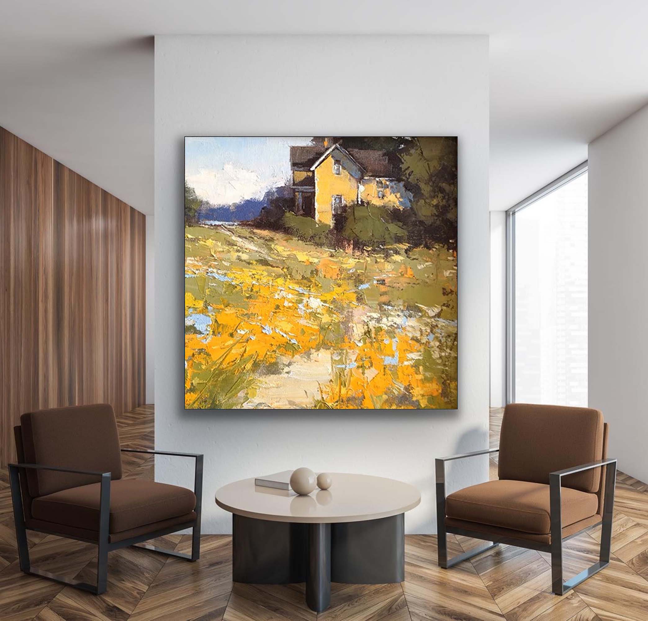 Wallart Rustic Cottage Landscape Oil Art